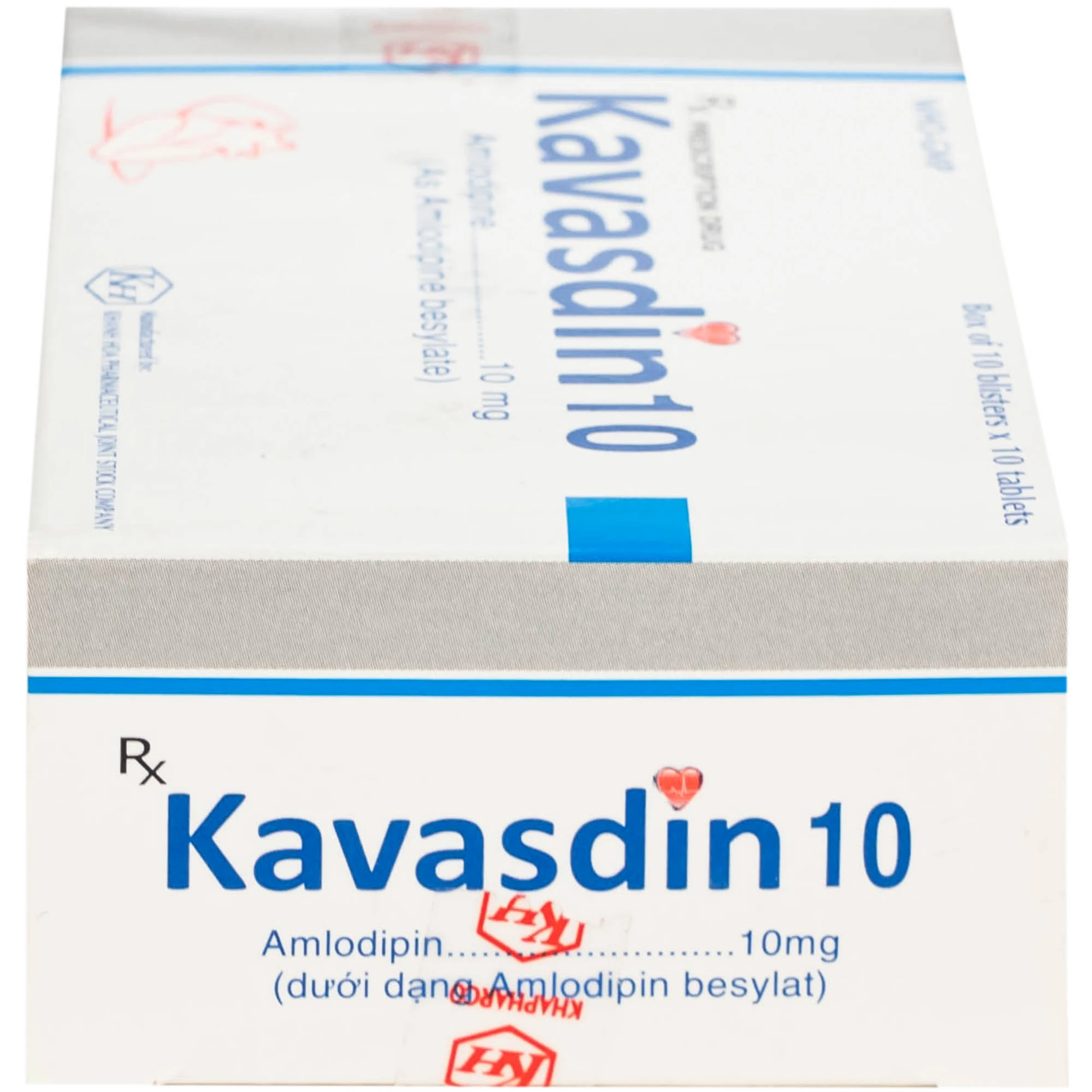 Viên nén Kavasdin 10mg Khapharco điều trị tăng huyết áp ở người đau thắt ngực ổn định (10 vỉ x 10 viên)