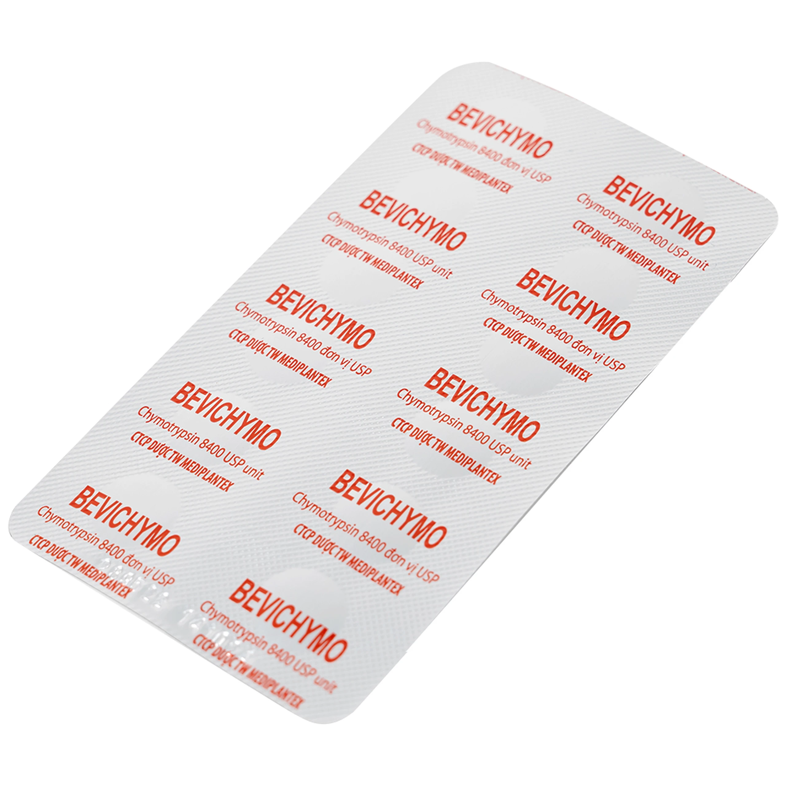 Thuốc Bevichymo Chymotrypsin 8400 USP Mediplantex điều trị các trường hợp phù nề sau chấn thương, phẫu thuật, bỏng (1 vỉ x 12 viên)