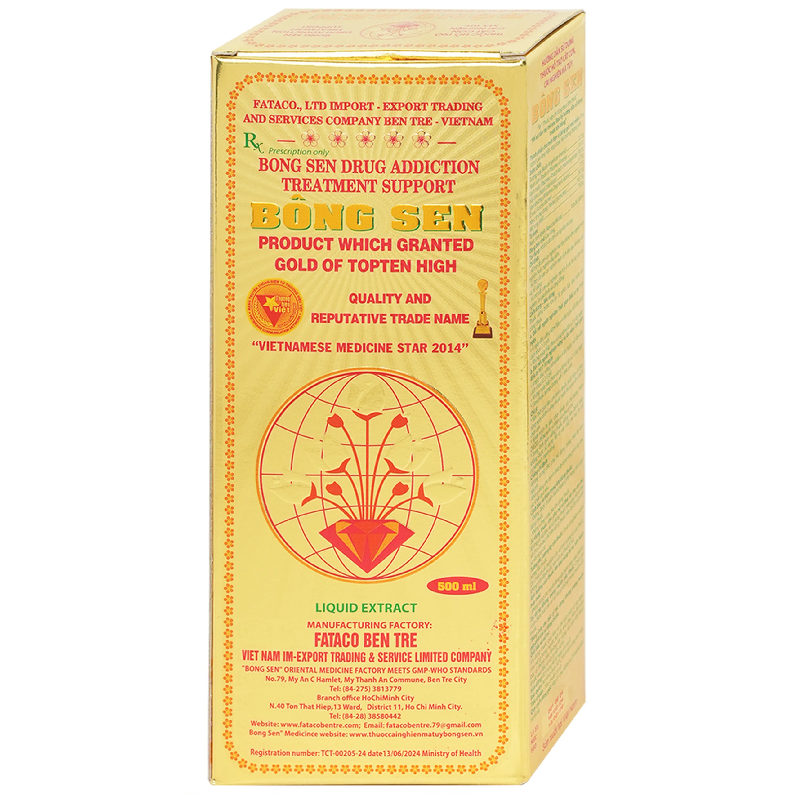 Thuốc nước uống Bông Sen 500ml Fataco hỗ trợ cắt cơn cai nghiện ma túy (4 chai)