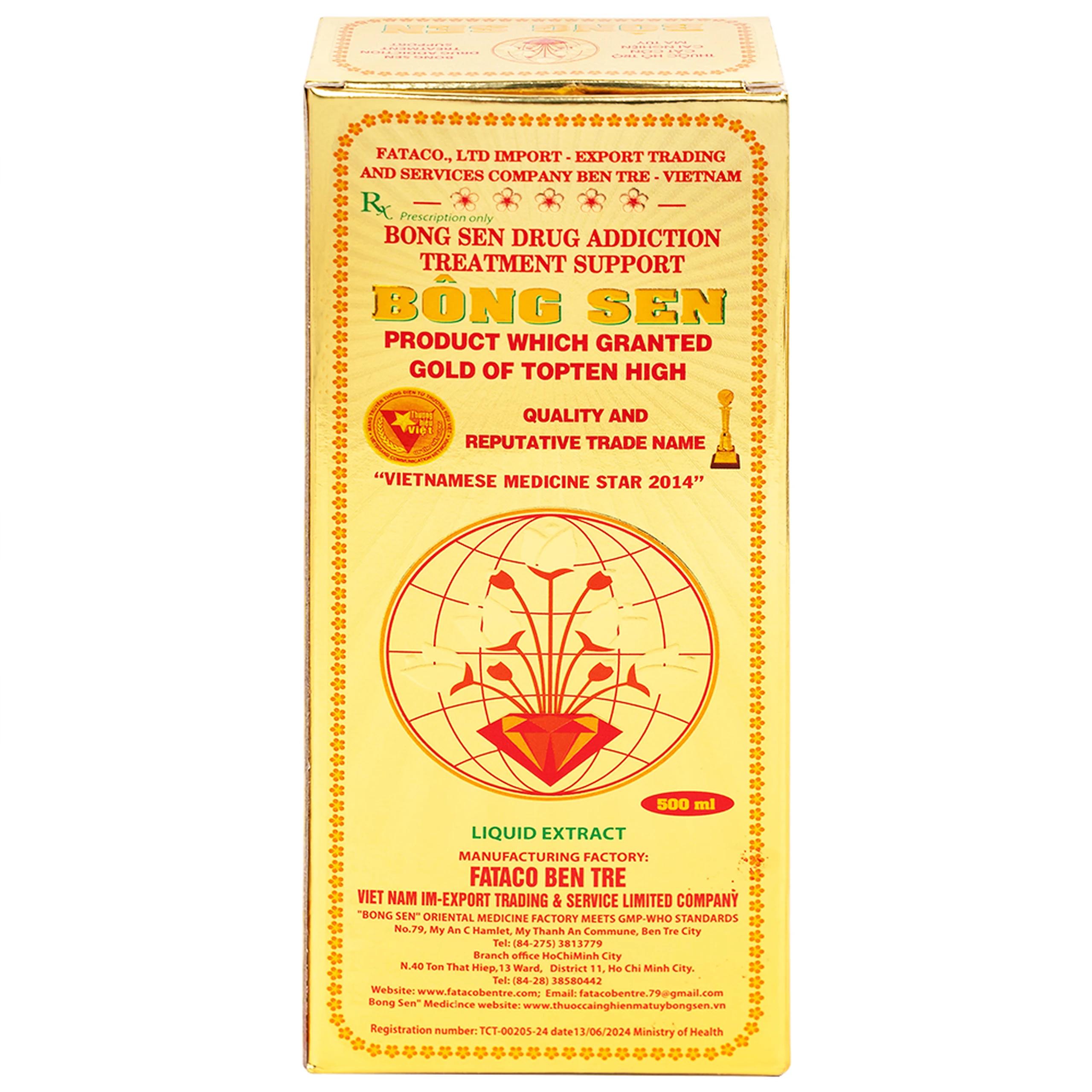 Thuốc nước uống Bông Sen 500ml Fataco hỗ trợ cắt cơn cai nghiện ma túy (4 chai)