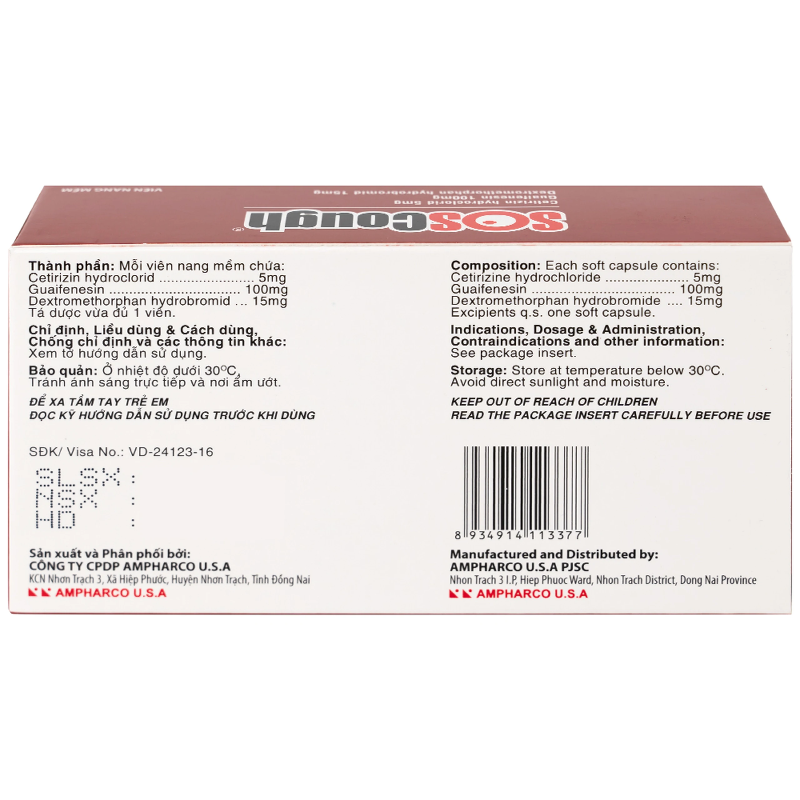 Thuốc SOSCough Ampharco điều trị ho khan, ho do kích ứng (3 vỉ x 10 viên)