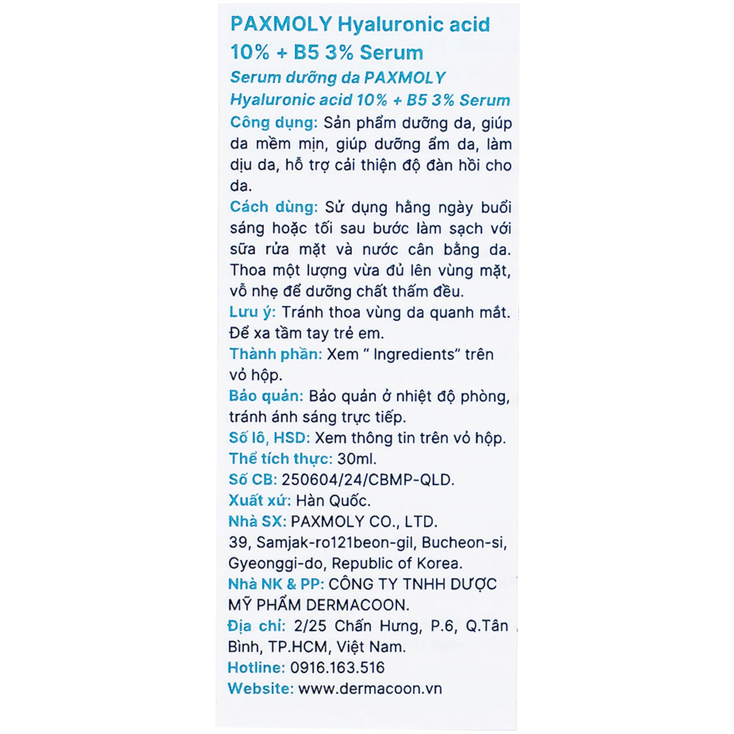 Tinh chất dưỡng ẩm Pax Moly Moisture Serum (Blue) giúp da mềm mịn, cải thiện độ đàn hồi (30ml)