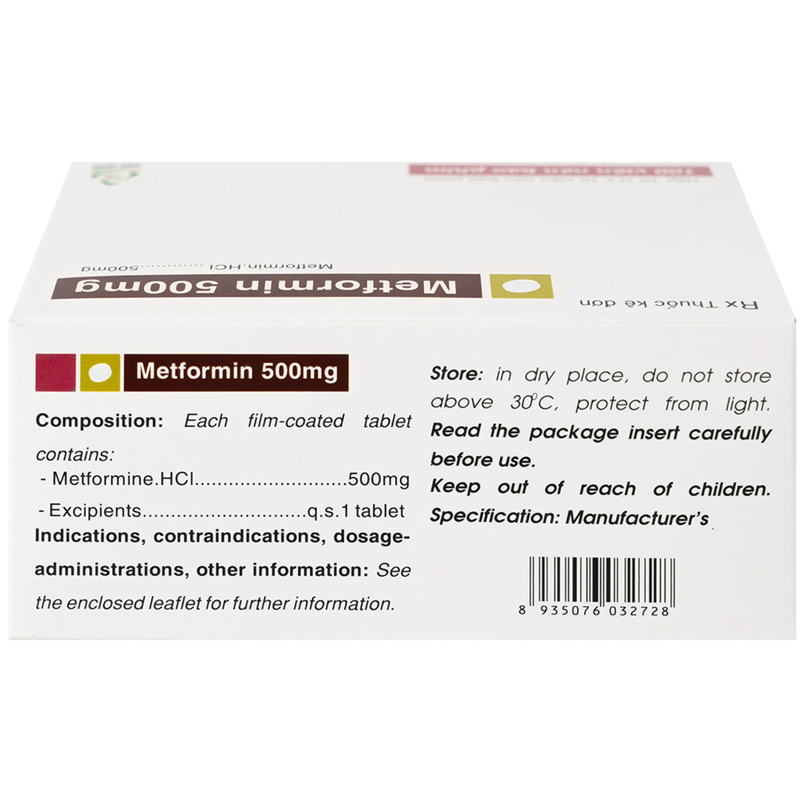 Thuốc Metformin 500mg TV Pharm điều trị đái tháo đường (10 vỉ x 10 viên)
