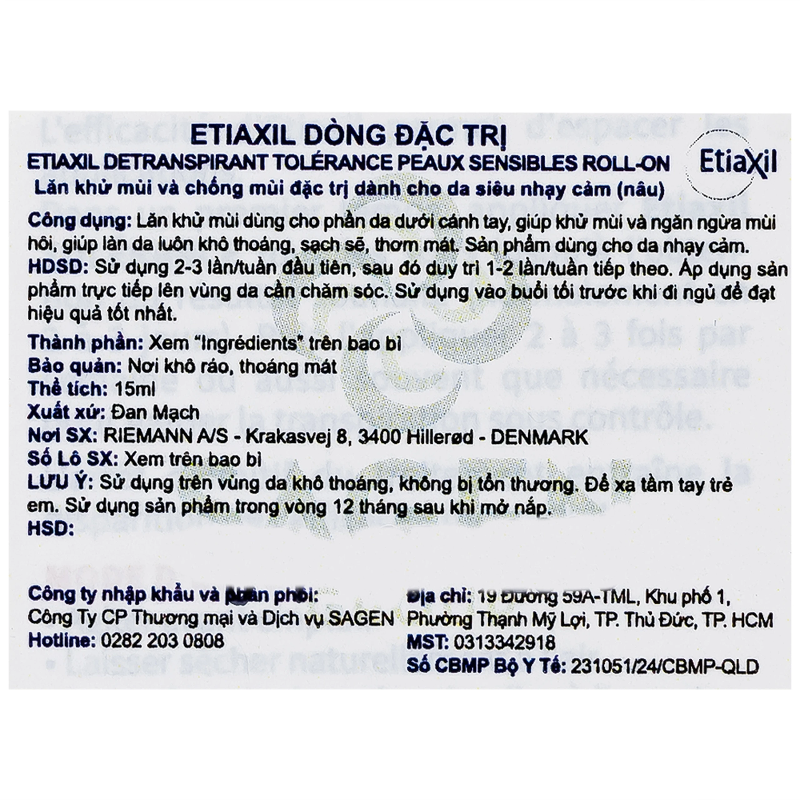 Lăn khử mùi Etiaxil Detranspirant Peaux Sensibles cho da siêu nhạy cảm 15ml