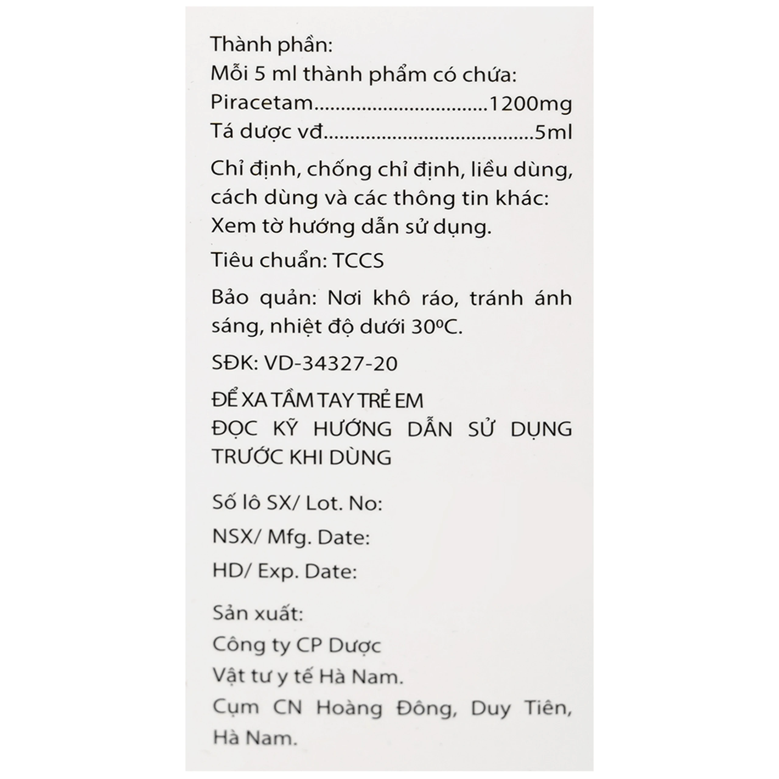 Thuốc Pidoncam 1200mg/5ml Hà Nam điều trị triệu chứng chóng mặt, suy giảm trí nhớ (20 ống x 10ml)