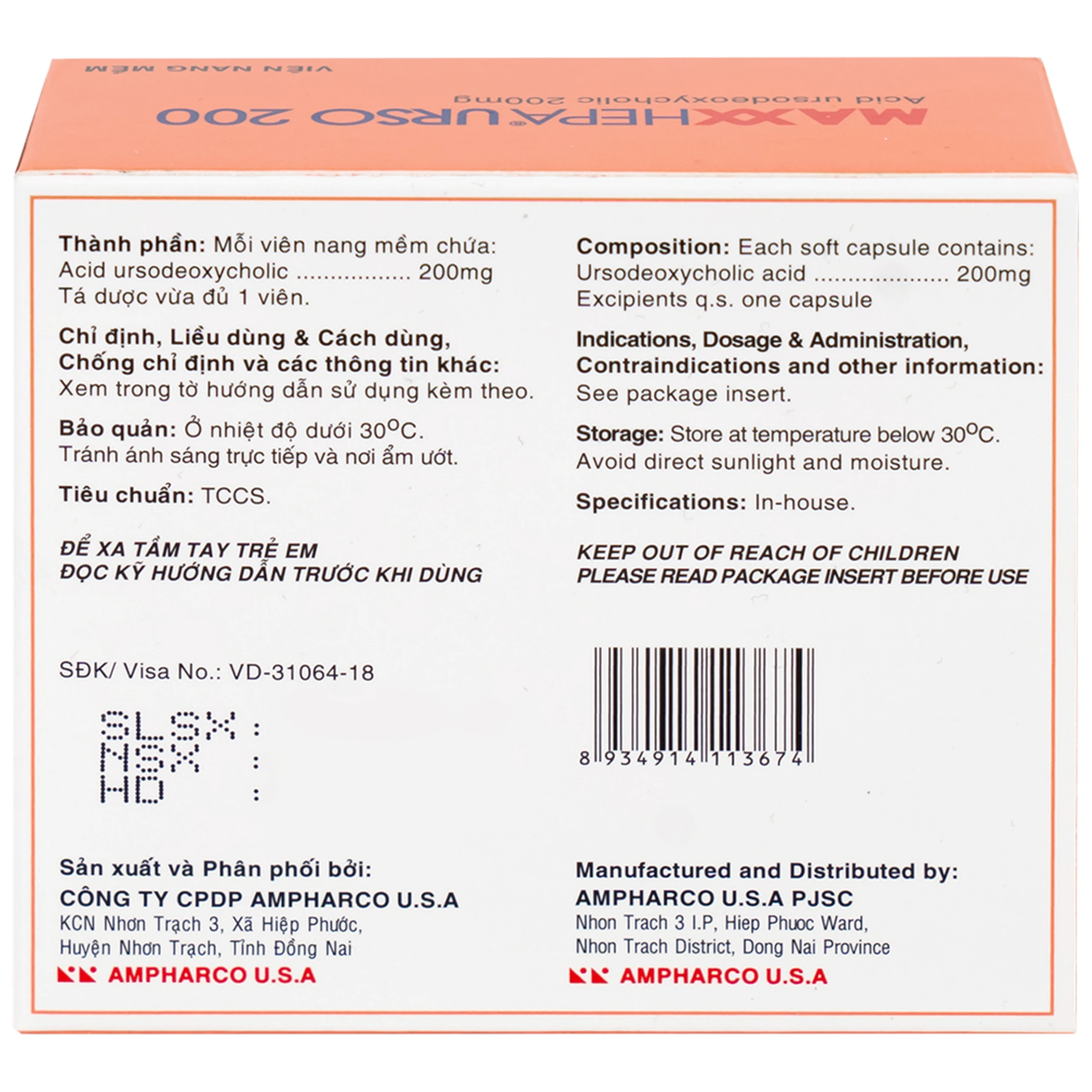 Thuốc Maxxhepa Urso 200 Ampharco điều trị xơ gan do mật nguyên phát, tan sỏi túi mật cholesterol (3 vỉ x 10 viên)