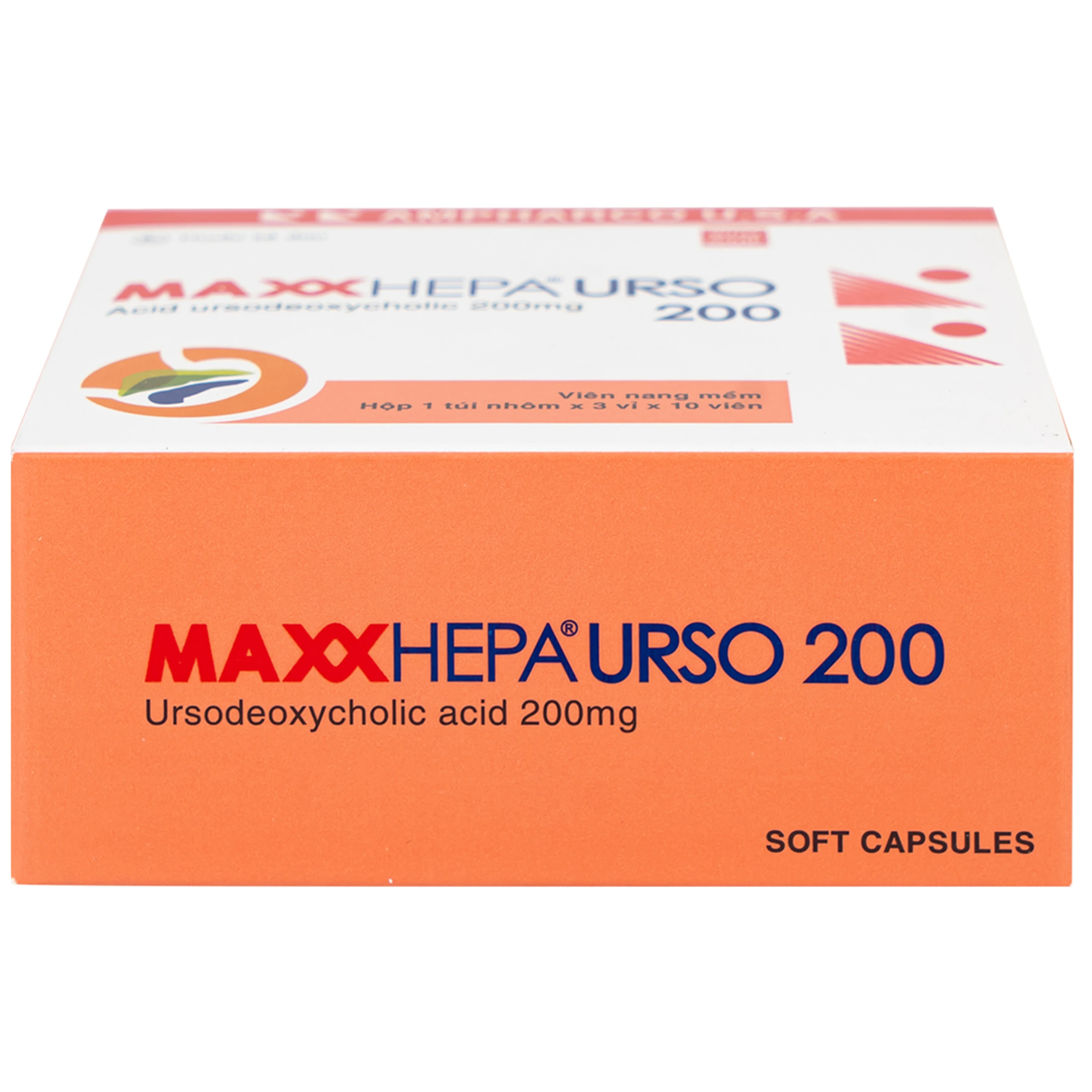 Thuốc Maxxhepa Urso 200 Ampharco điều trị xơ gan do mật nguyên phát, tan sỏi túi mật cholesterol (3 vỉ x 10 viên)