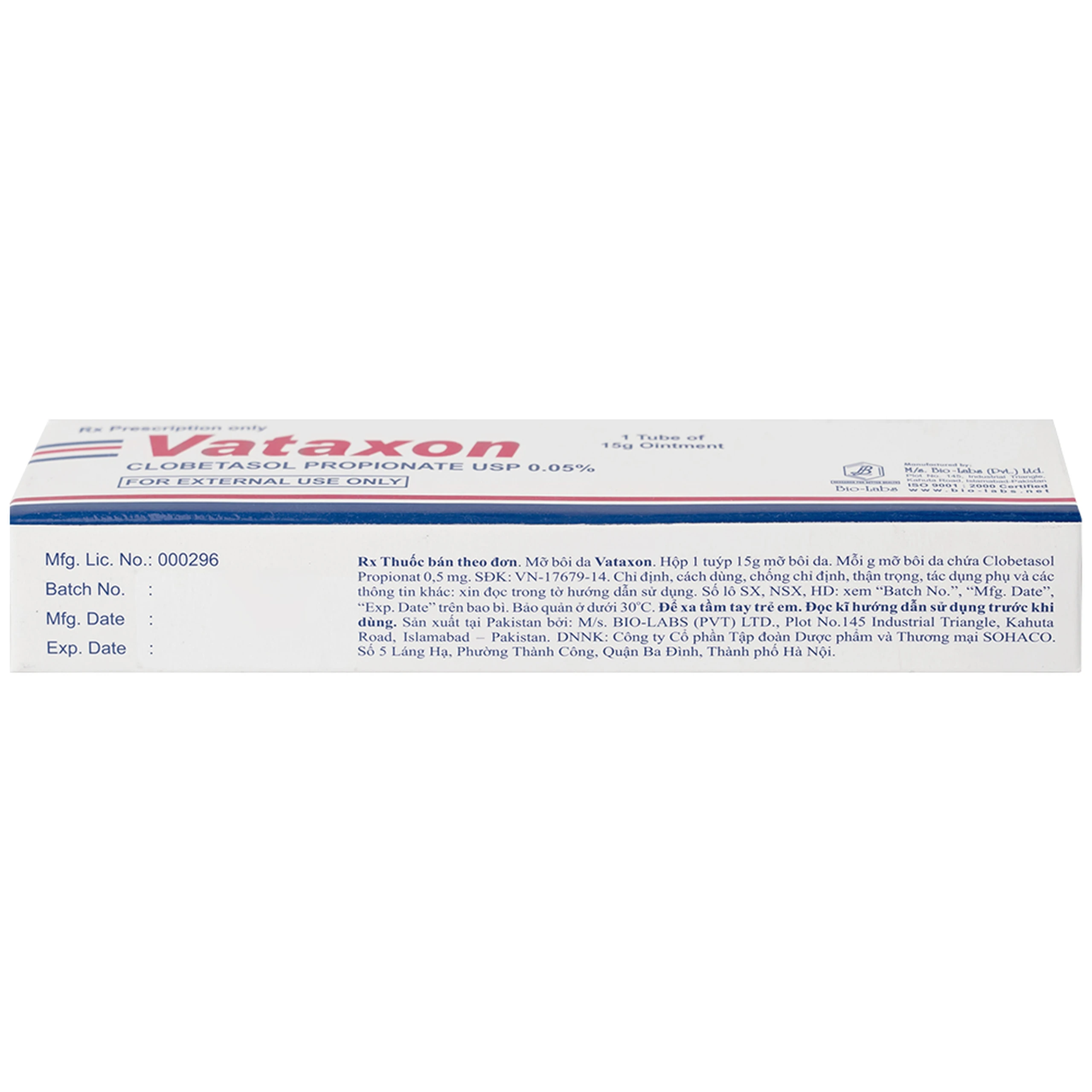 Thuốc mỡ bôi da Vataxon 15g M/s Bio-Labs điều trị ngắn ngày các bệnh da