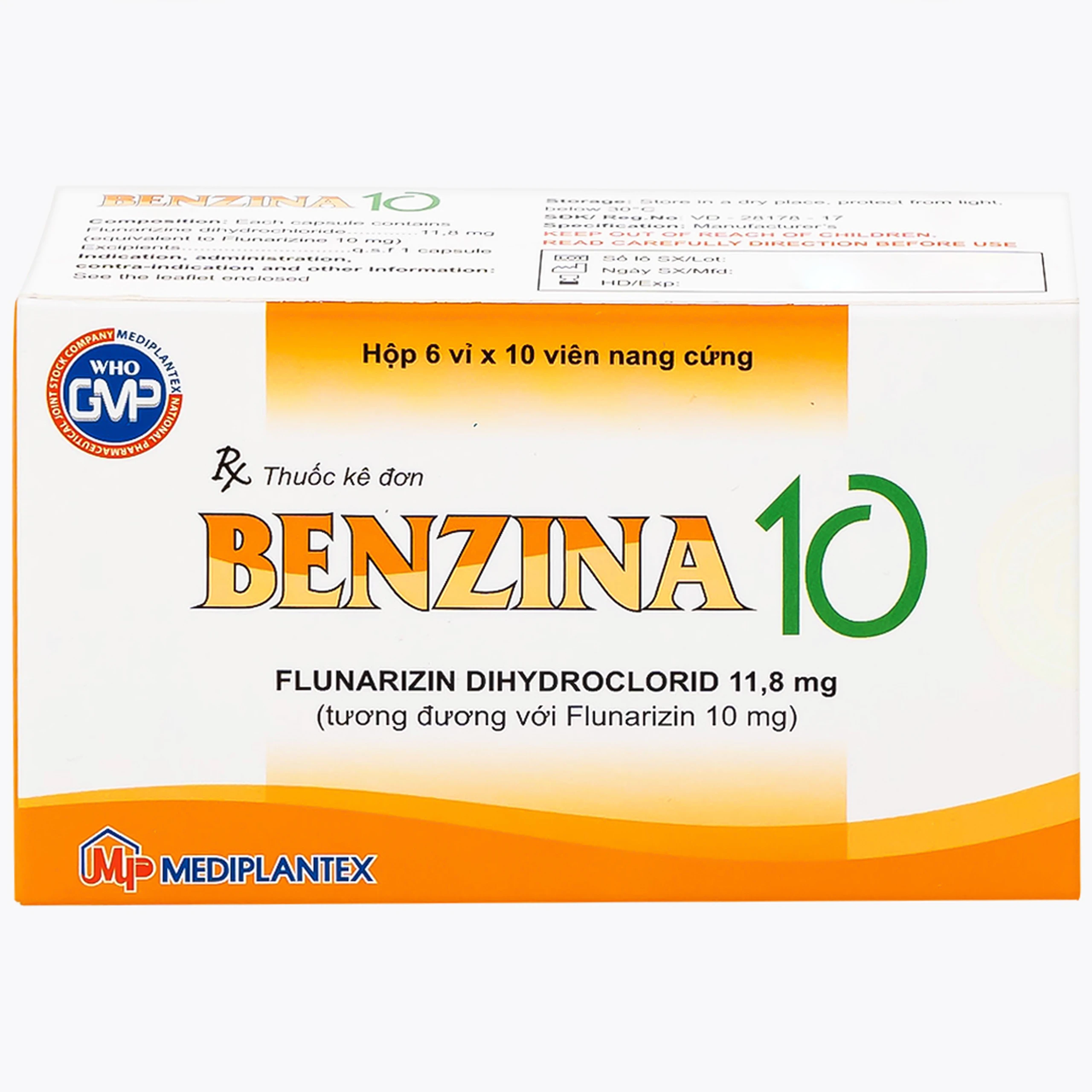 Thuốc Bezina 10 Mediplantex điều trị dự phòng cơn đau nửa đầu (6 vỉ x 10 viên)