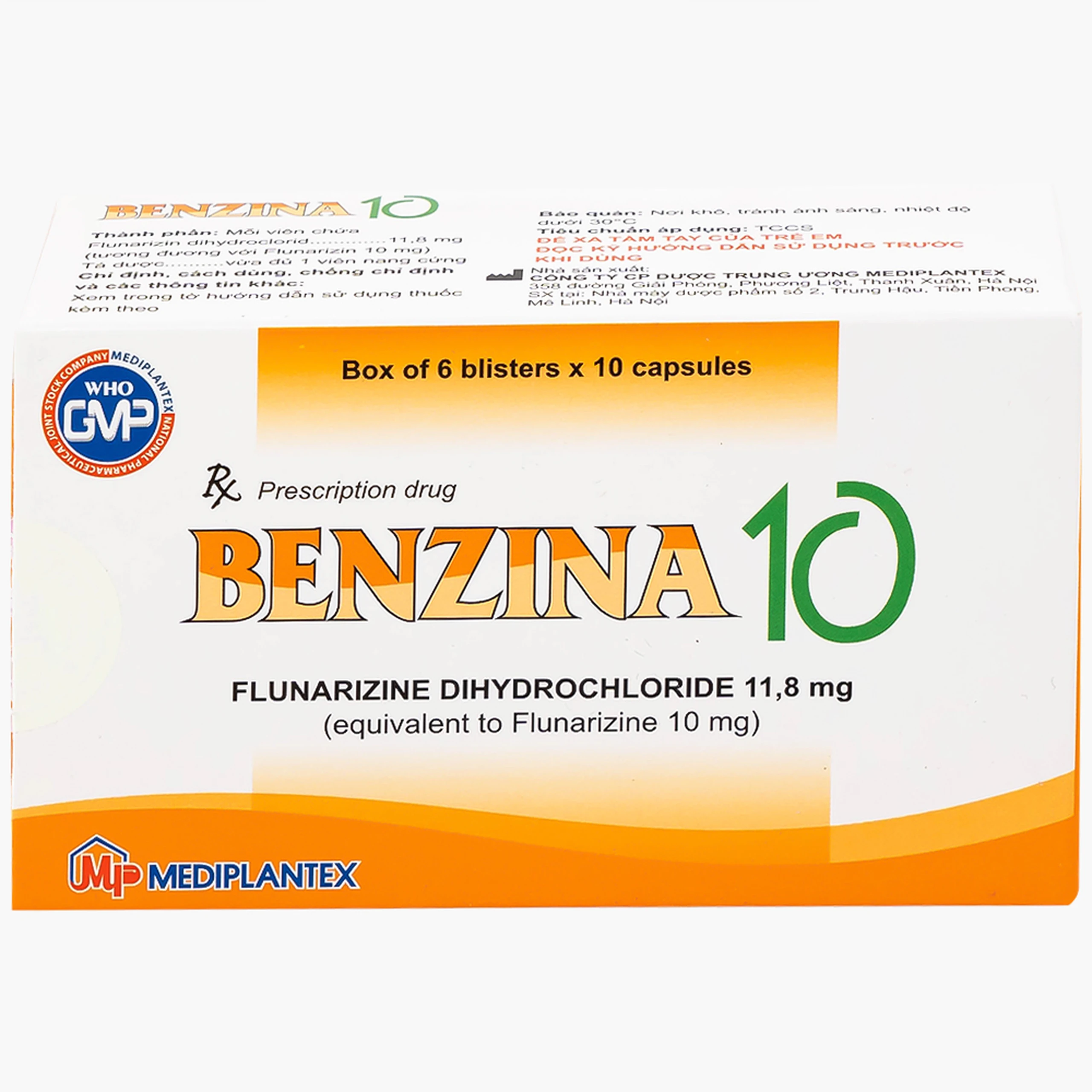 Thuốc Bezina 10 Mediplantex điều trị dự phòng cơn đau nửa đầu (6 vỉ x 10 viên)