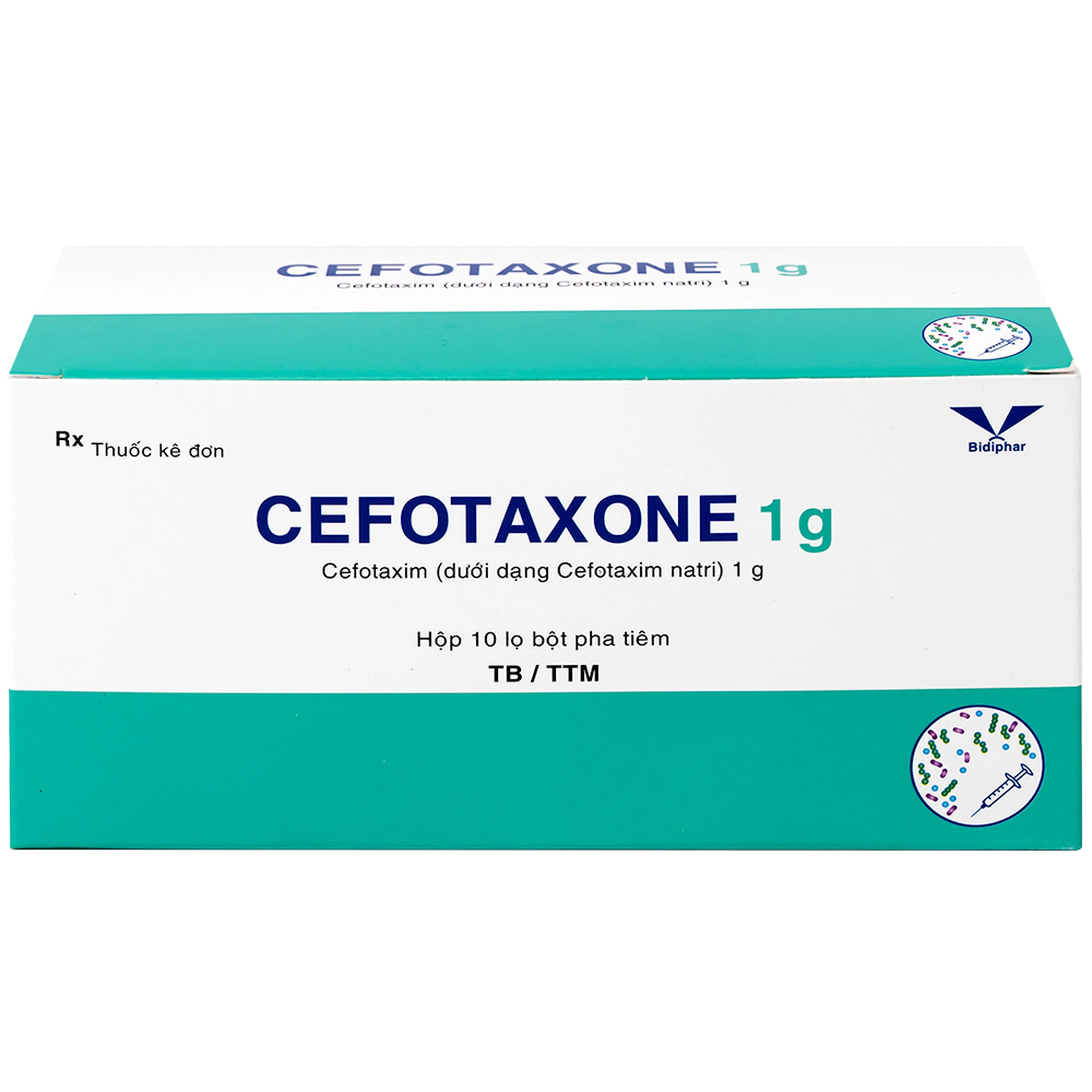 Bột pha tiêm Cefotaxone 1g Bidiphar điều trị các bệnh nhiễm khuẩn nặng (10 lọ)