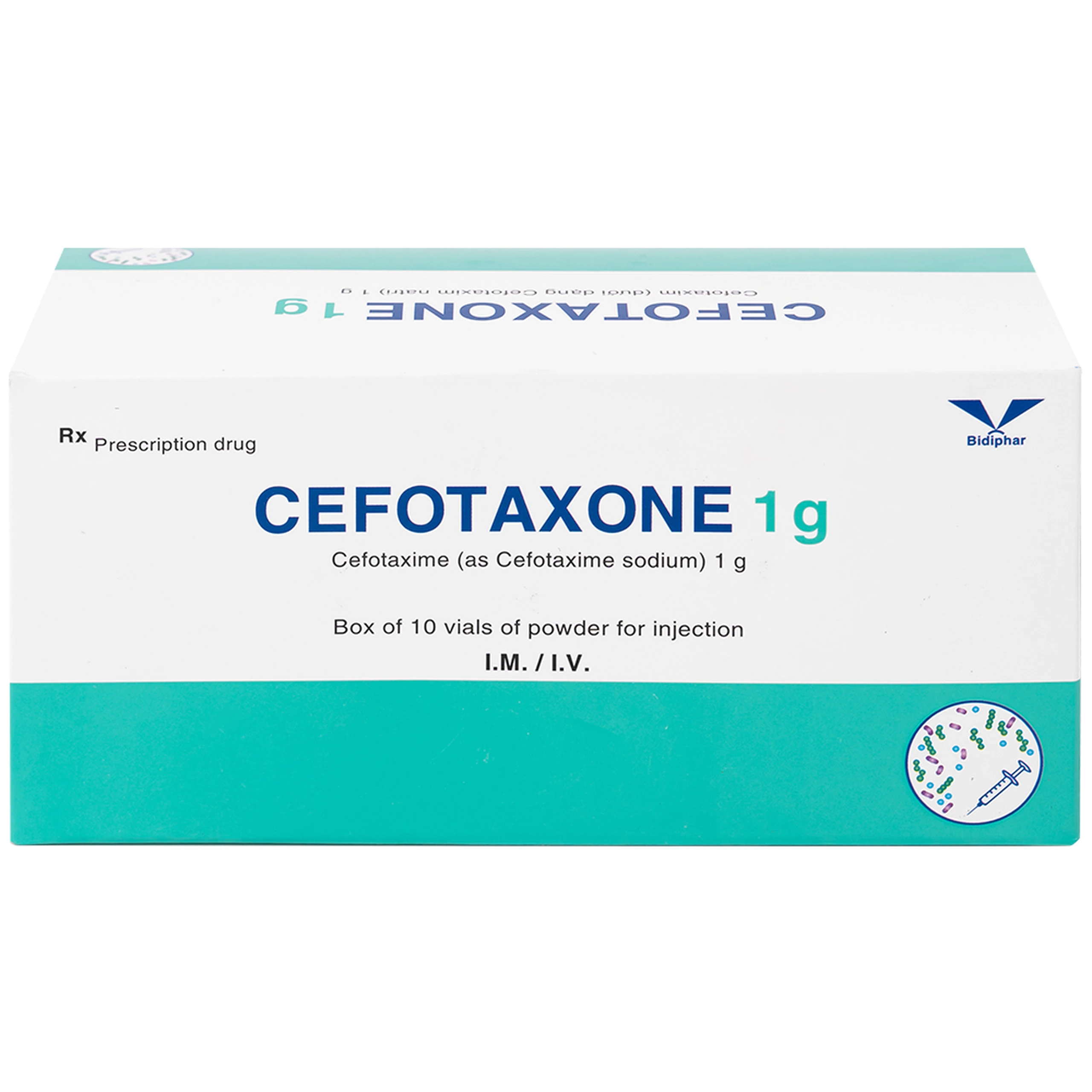 Bột pha tiêm Cefotaxone 1g Bidiphar điều trị các bệnh nhiễm khuẩn nặng (10 lọ)