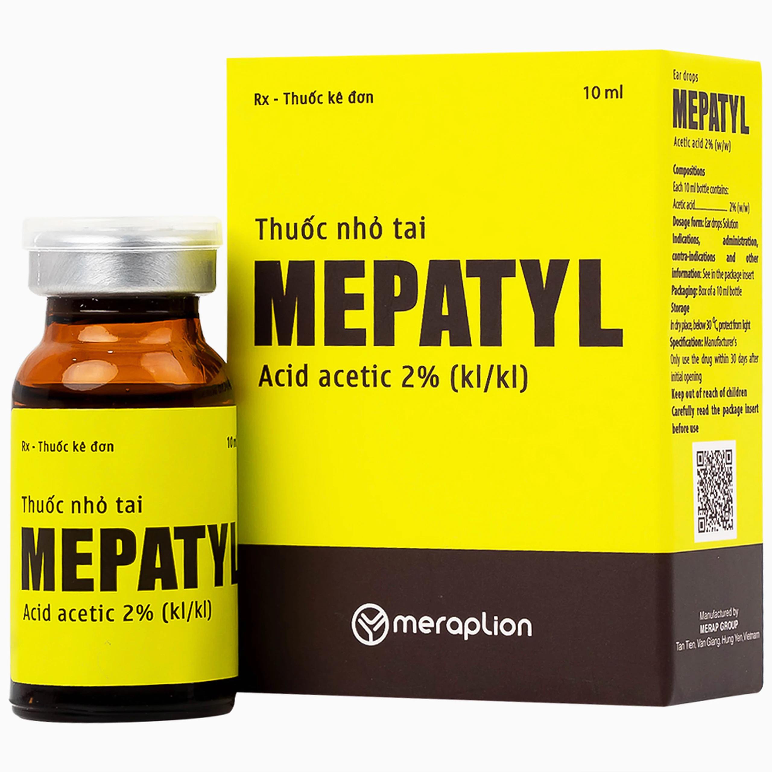 Thuốc nhỏ tai Mepatyl 10ml Merap điều trị nhiễm khuẩn của ống tai ngoài