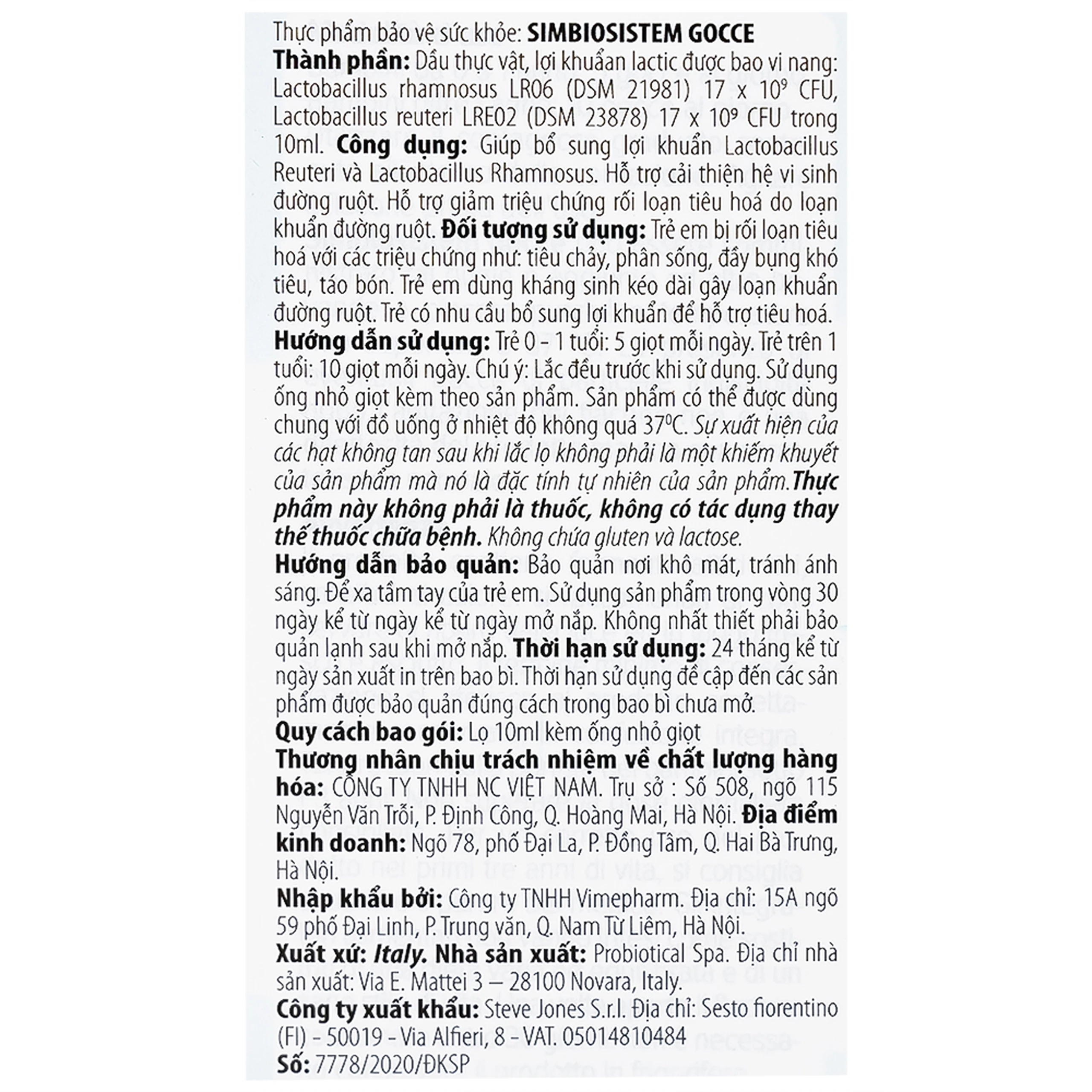 Dung dịch giúp bổ sung lợi khuẩn Buona Simbiosistem Gocce (10ml)