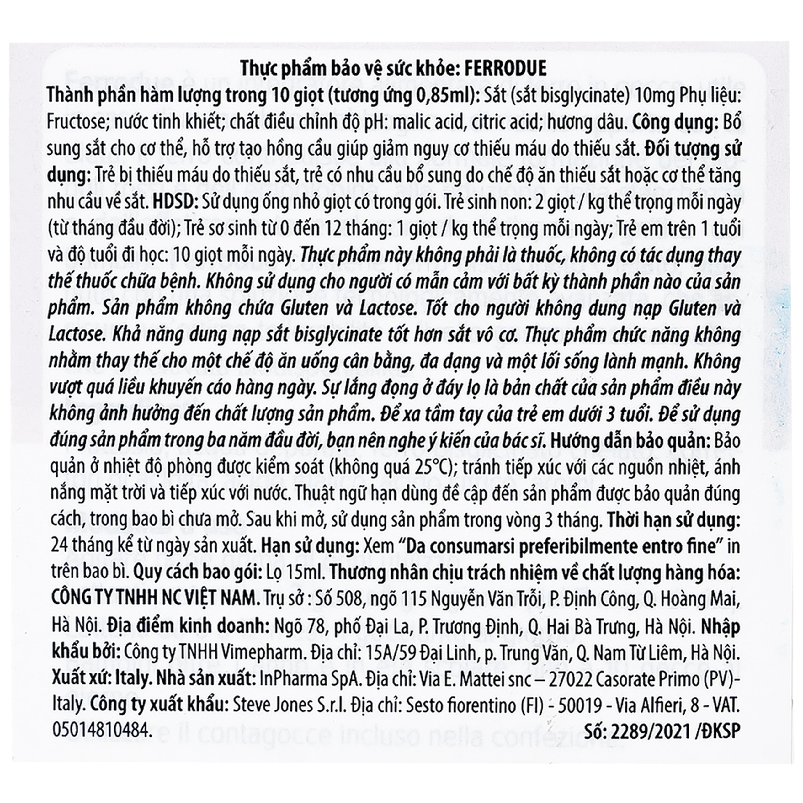 Dung dịch giúp giảm nguy cơ thiếu máu do thiếu sắt Buona Ferrodue (15ml)