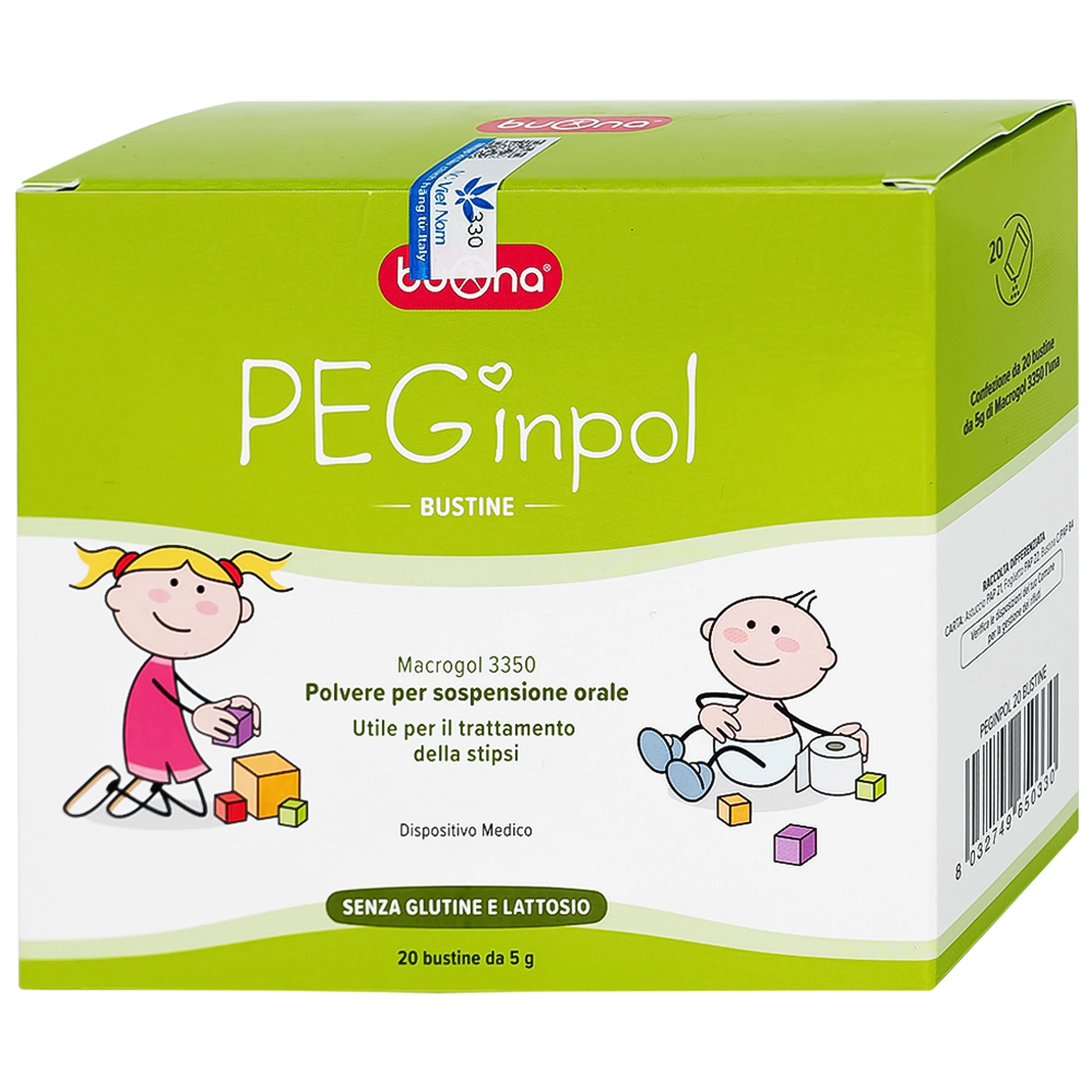 Bột nhuận tràng Buona Peginpol (20 gói x 5g) cải thiện tình trạng táo bón cho trẻ từ 6 tháng tuổi