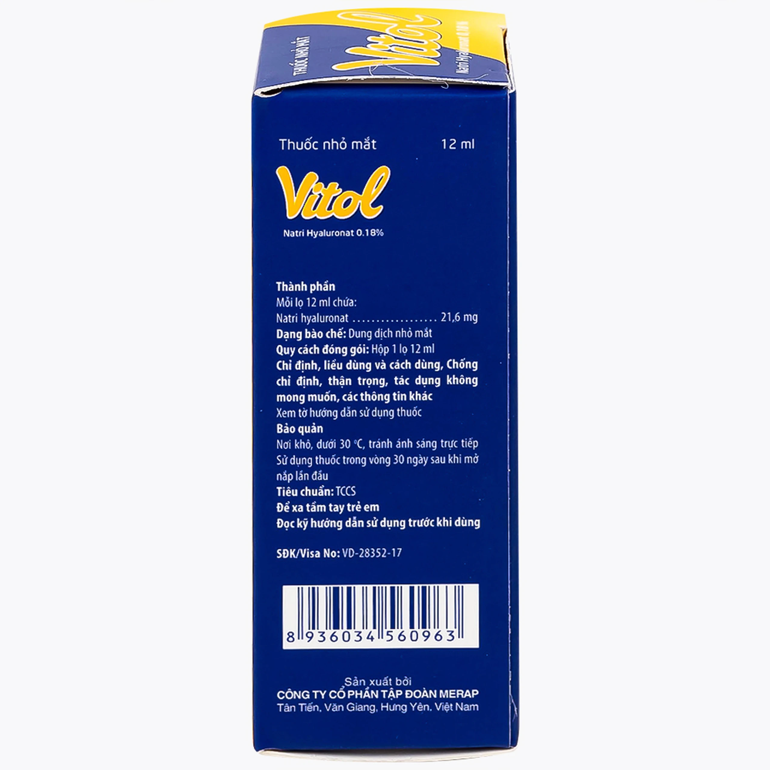Thuốc nhỏ mắt Vitol 12ml Merap dùng cho các tình trạng khô mắt
