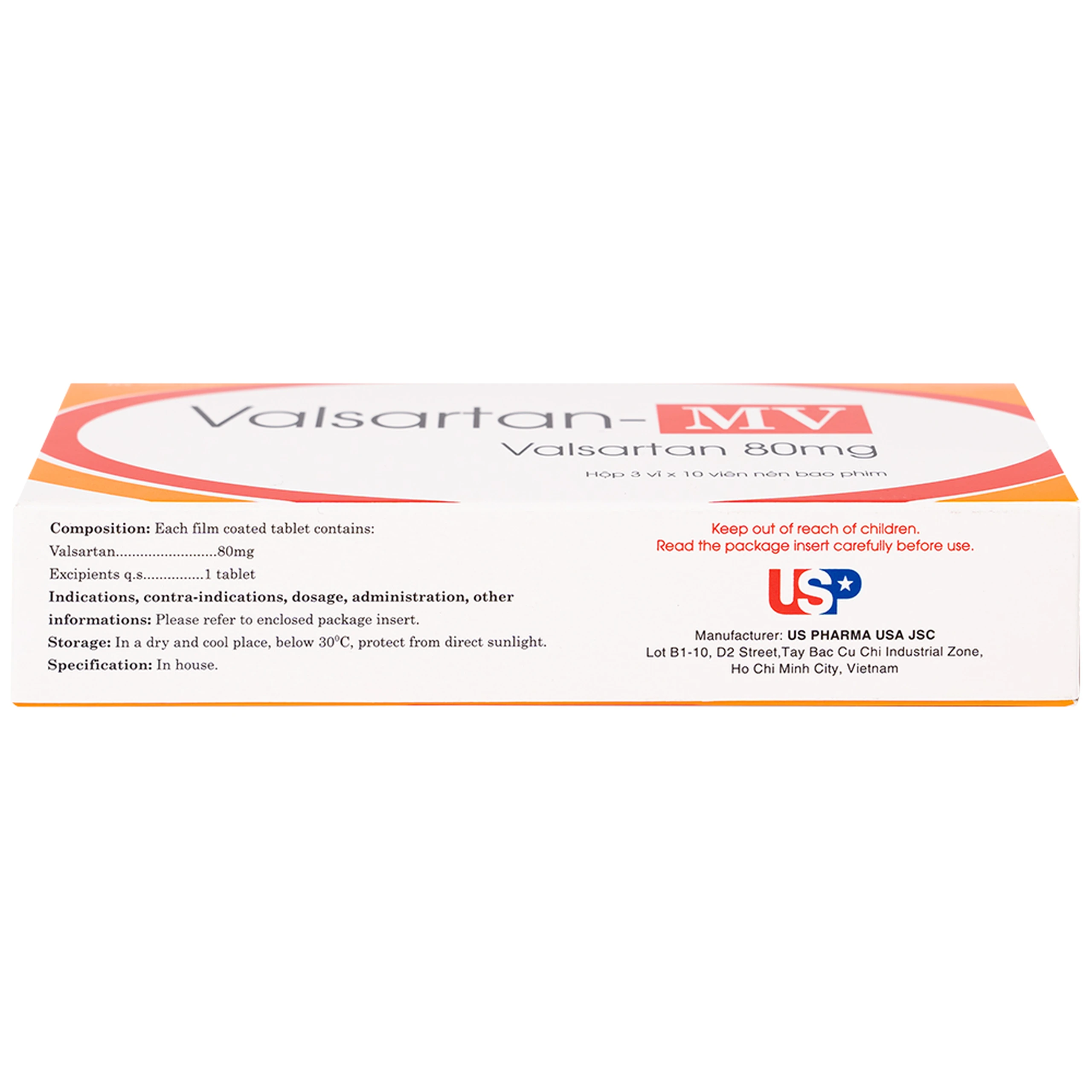 Thuốc Valsartan-MV 80mg USP điều trị bệnh tăng huyết áp và suy tim (3 vỉ x 10 viên)