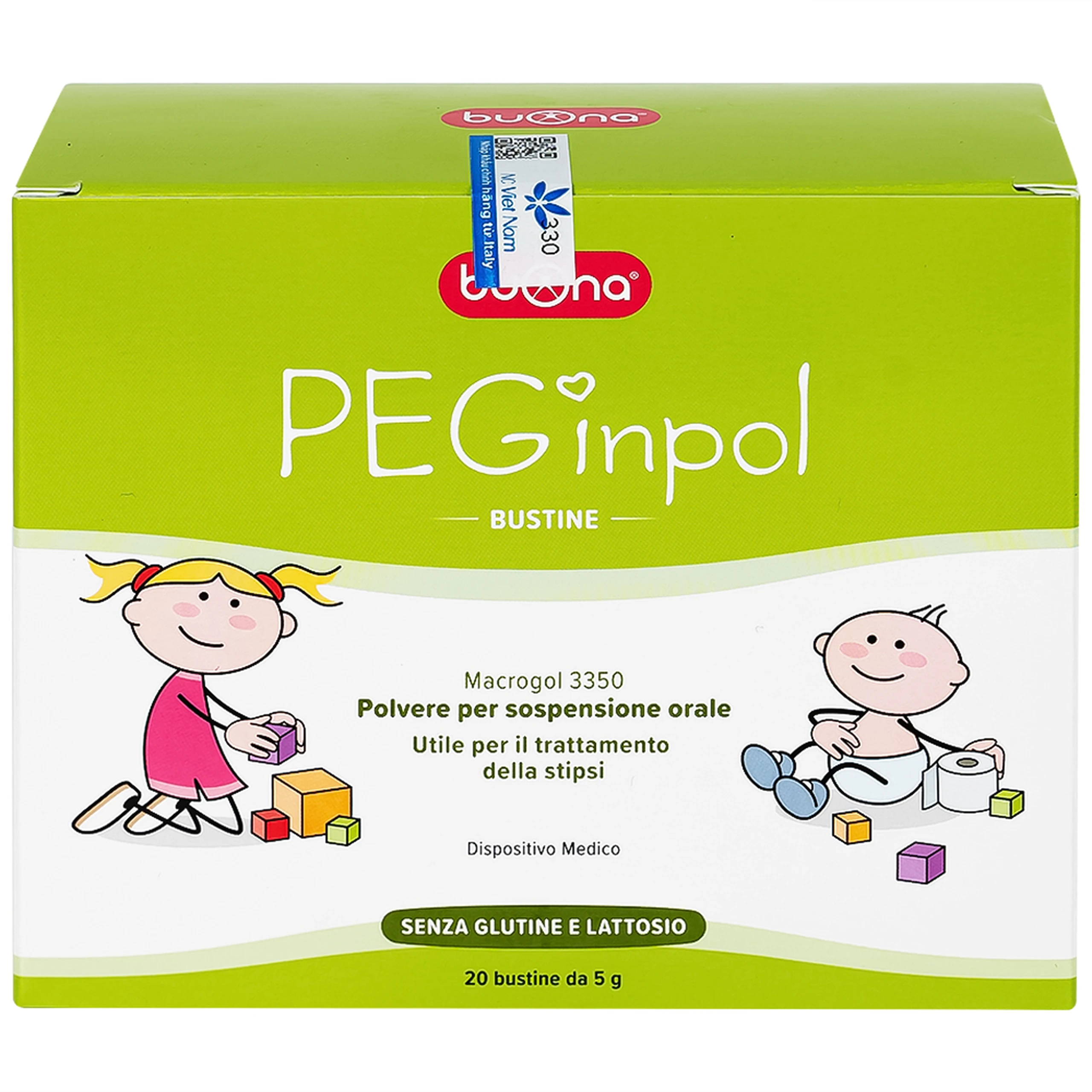 Bột nhuận tràng Buona Peginpol (20 gói x 5g) cải thiện tình trạng táo bón cho trẻ từ 6 tháng tuổi