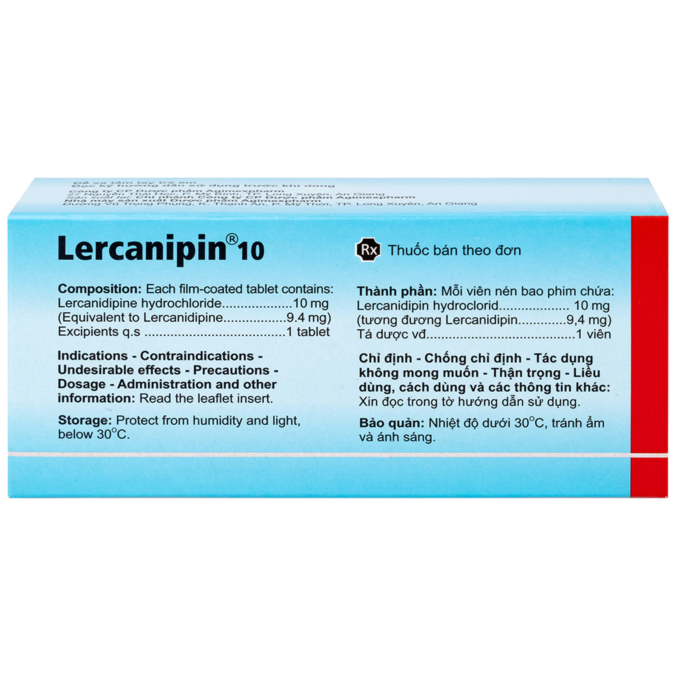 Thuốc Lercanipin 10 Agimexpharm điều trị tăng huyết áp (3 vỉ x 10 viên)