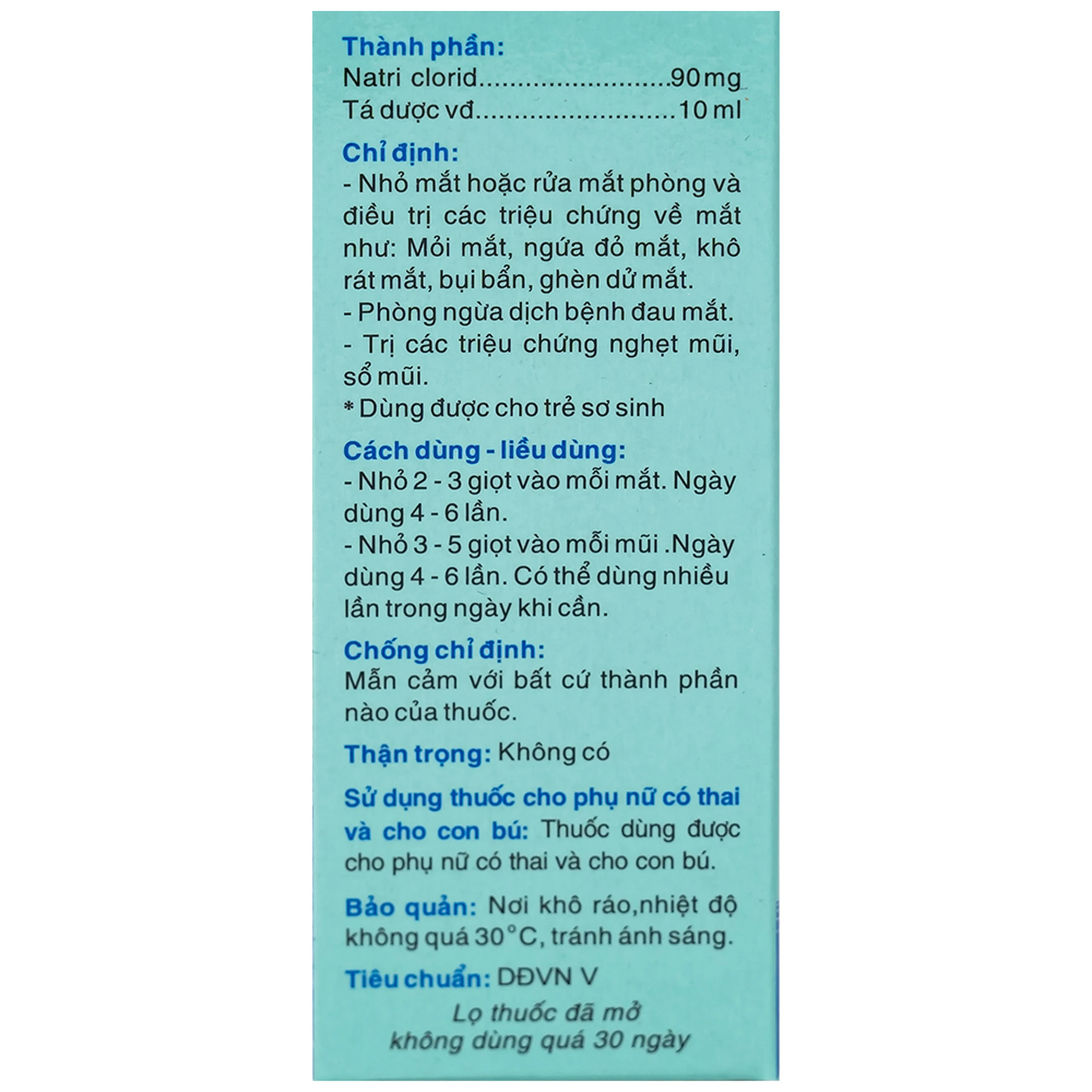 Thuốc nhỏ mắt, mũi Natri Clorid 0,9% HDPharma điều trị triệu chứng mỏi mắt, mắt đỏ, sổ mũi, nghẹt mũi (10ml)