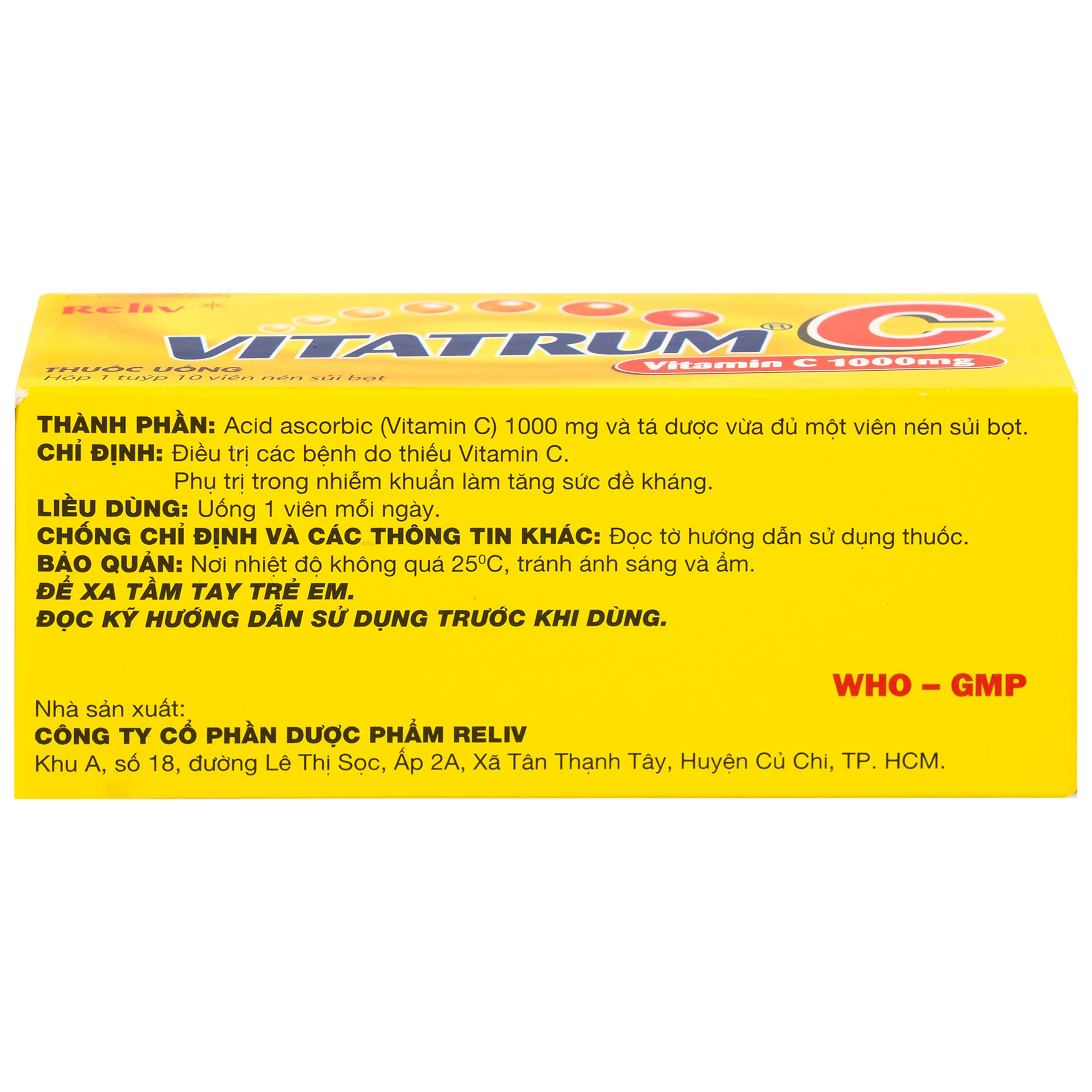Thuốc Vitatrum C 1000mg Reliv ngăn ngừa và điều trị bệnh do thiếu vitamin C (10 viên)
