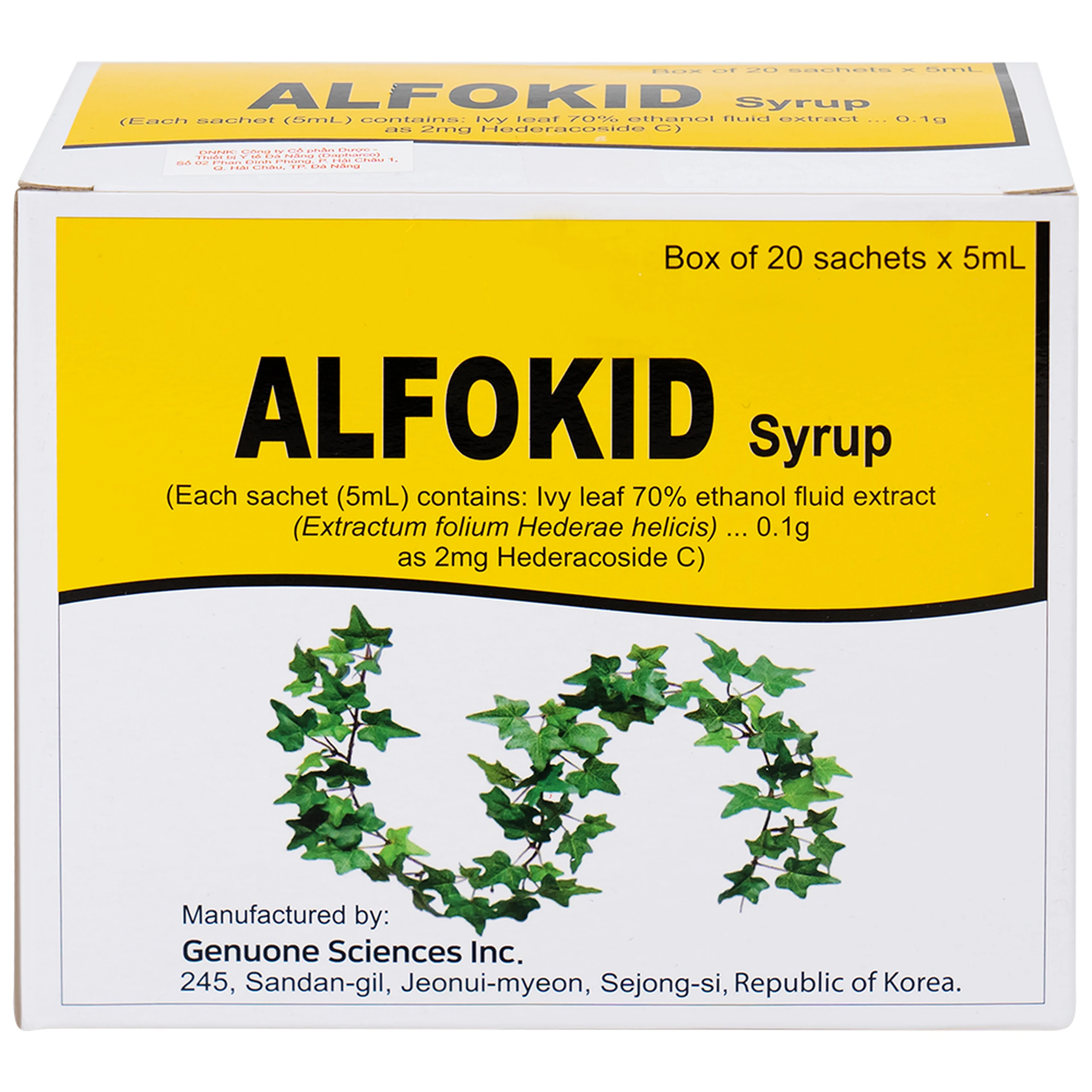 Thuốc Alfokid Syrup Kolmar điều trị giảm ho do viêm phế quản mạn tính, viêm đường hô hấp (20 túi)