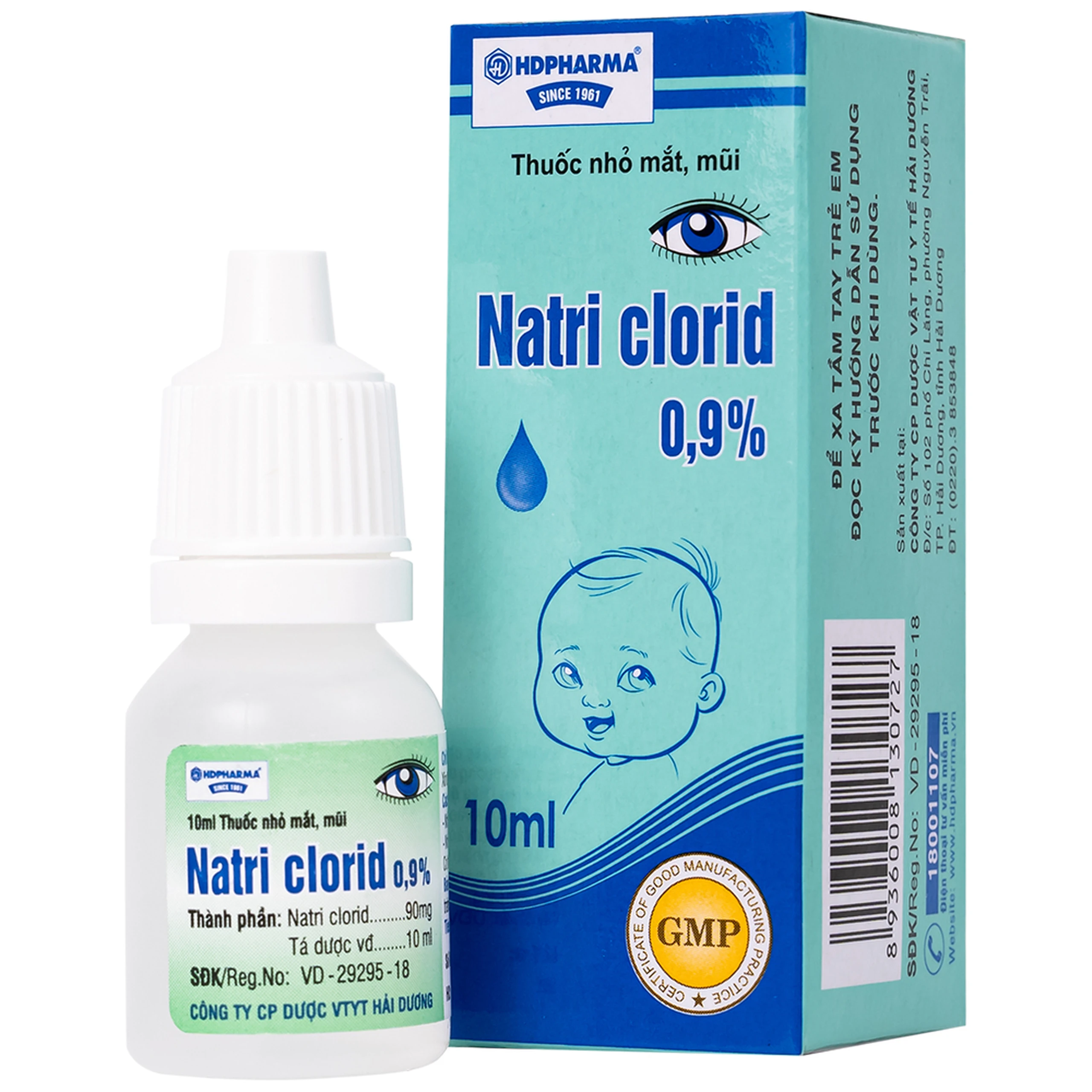 Thuốc nhỏ mắt, mũi Natri Clorid 0,9% HDPharma điều trị triệu chứng mỏi mắt, mắt đỏ, sổ mũi, nghẹt mũi (10ml)