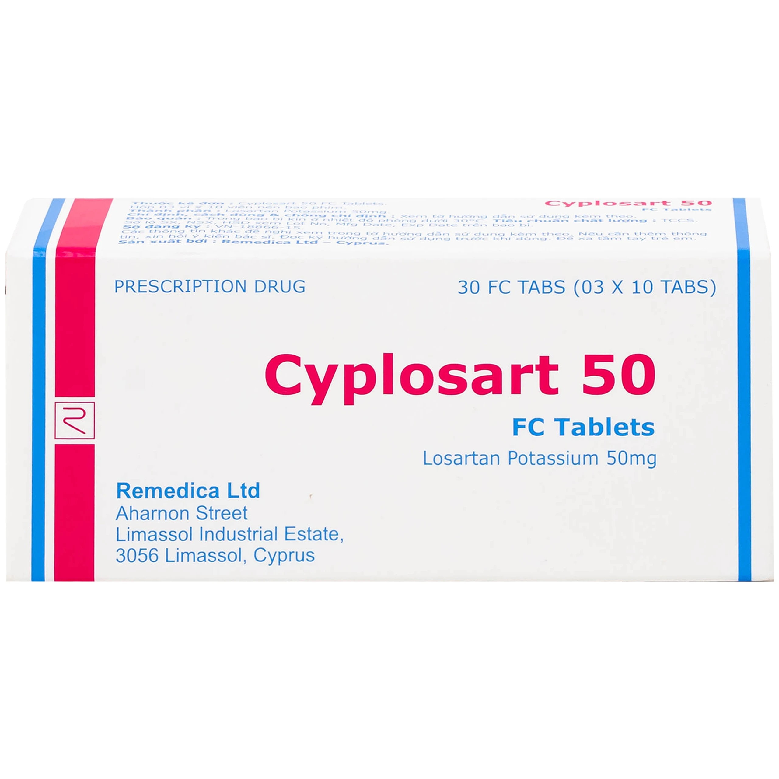 Thuốc Cyplosart 50 Remedica điều trị tăng huyết áp (3 vỉ x 10 viên)