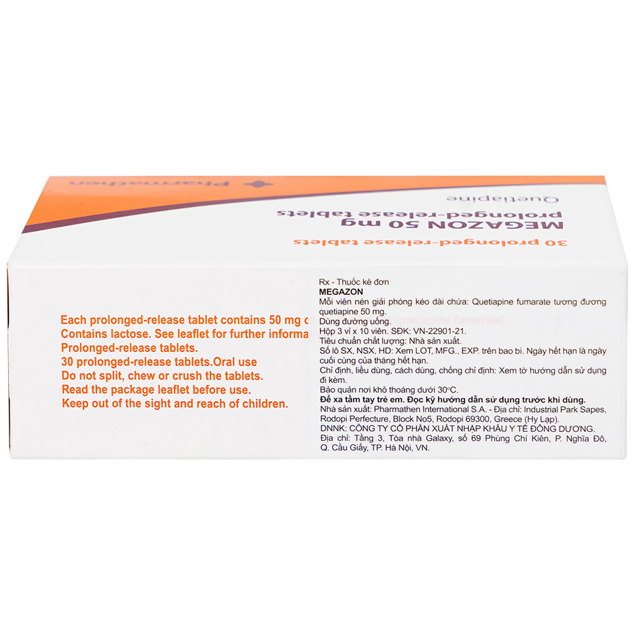 Thuốc Megazon 50mg prolonged-release tablets Pharmathen điều trị tâm thần phân liệt (3 vỉ x 10 viên)