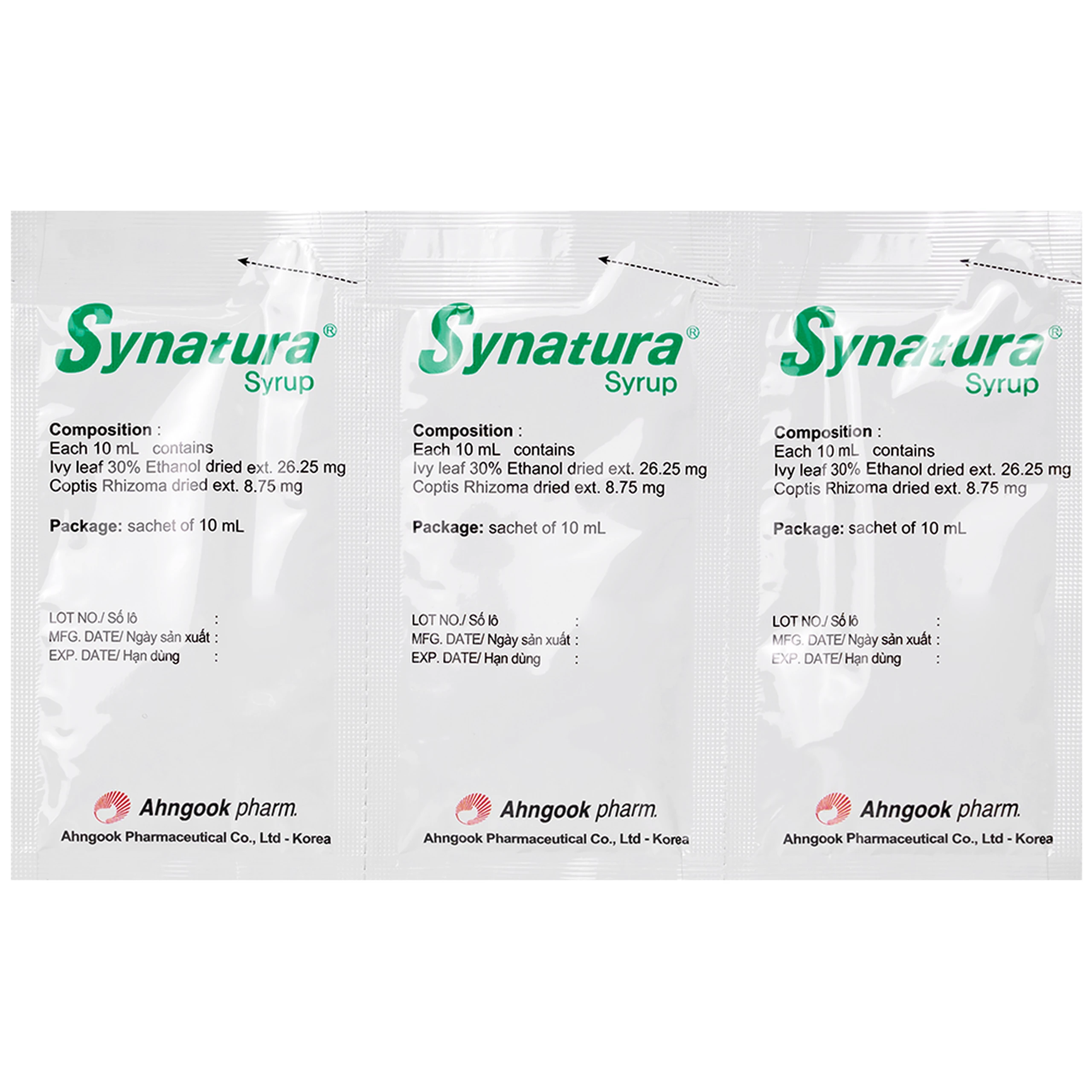 Siro Synatura Syrup AhnGook điều trị nhiễm khuẩn đường hô hấp trên cấp tính và viêm phế quản mạn tính (9 gói x 10ml)