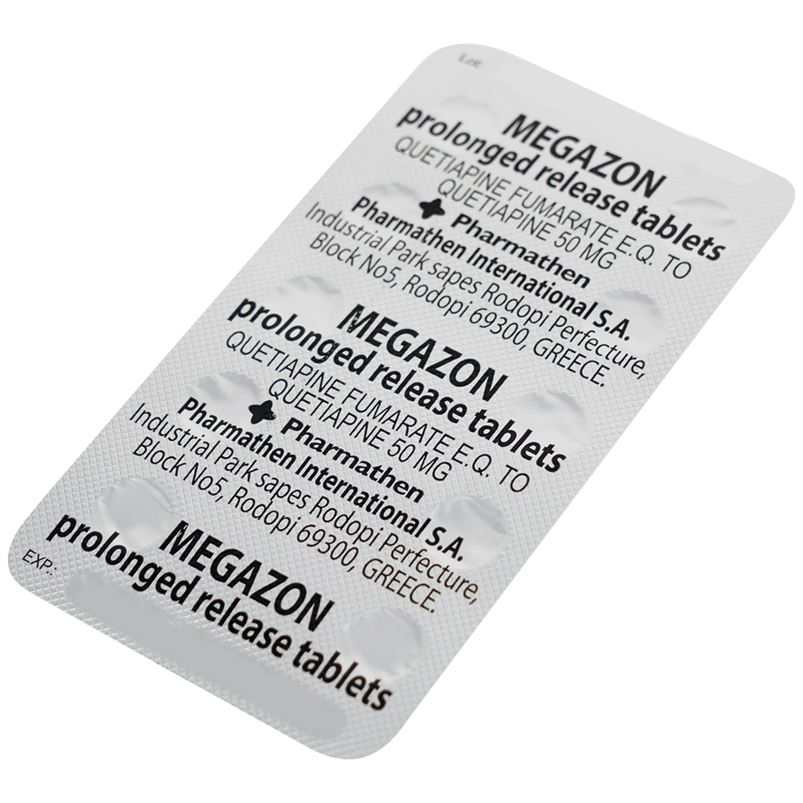 Thuốc Megazon 50mg prolonged-release tablets Pharmathen điều trị tâm thần phân liệt (3 vỉ x 10 viên)