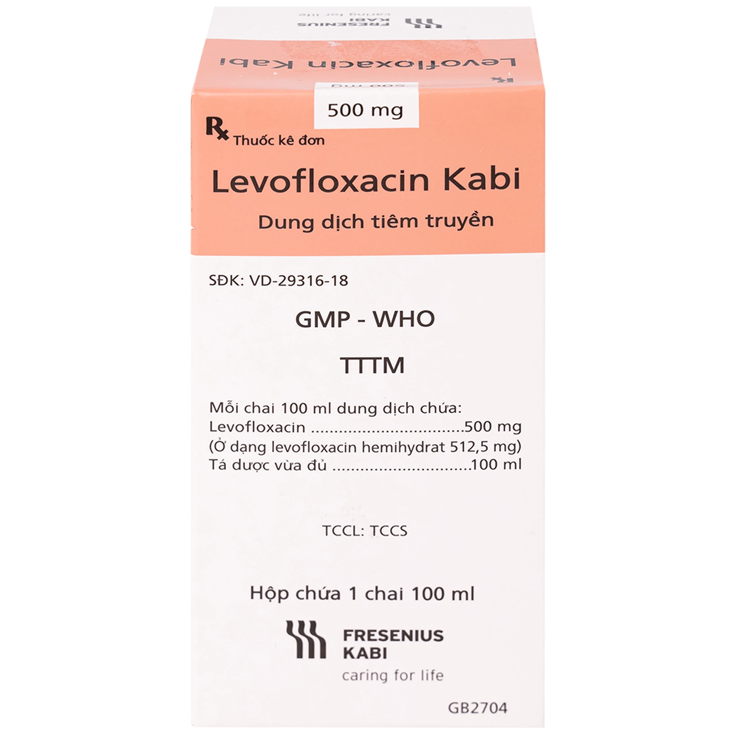 Dịch tiêm truyền Levofloxacin Kabi 100ml Fresenius Kabi điều trị nhiễm khuẩn, viêm phổi