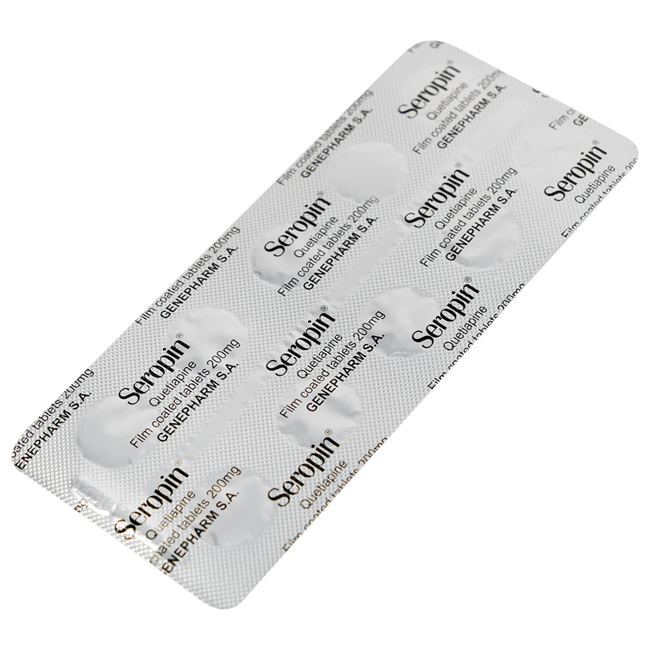 Thuốc Seropin 200mg Genepharm điều trị tâm thần phân liệt, hưng cảm lưỡng cực, trầm cảm lưỡng cực (6 vỉ x 10 viên)