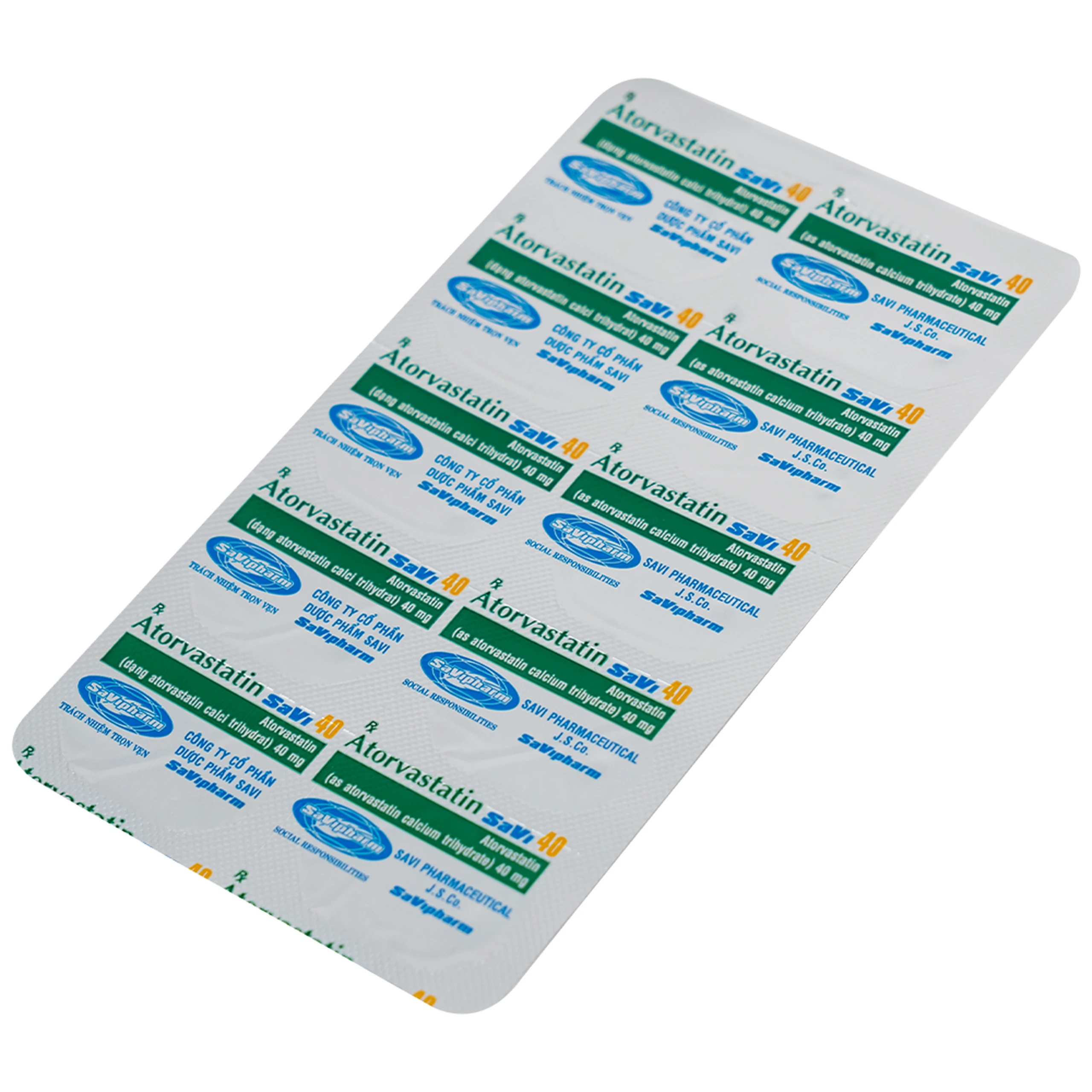 Thuốc Atorvastatin 40mg Savi điều trị rối loạn lipid máu, mỡ máu, cholesterol máu cao (3 vỉ x 10 viên)