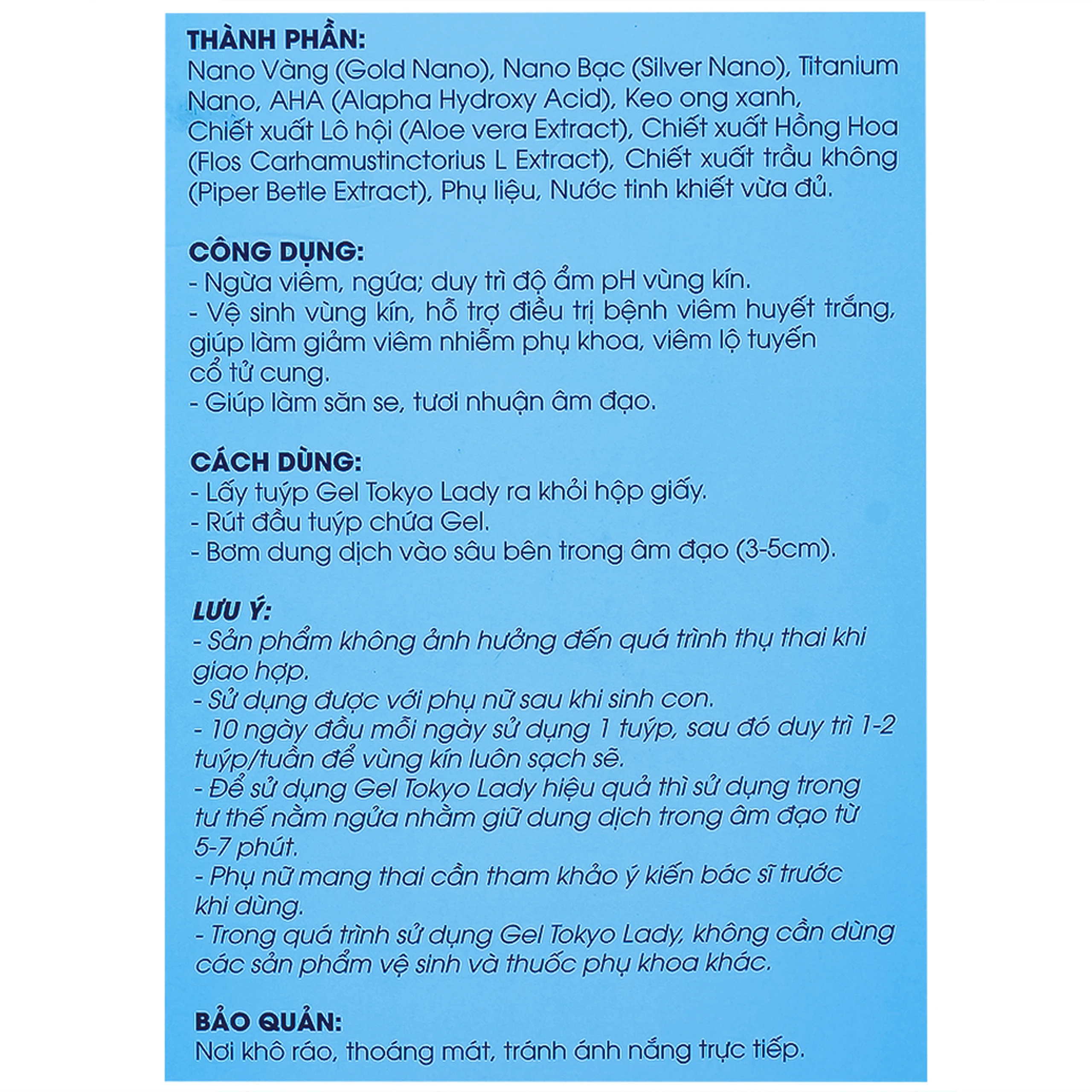 Gel phụ khoa Tokyo Lady (5 tuýp x 3ml) hỗ trợ điều trị viêm ngứa, huyết trắng, se khít làm hồng âm đạo 