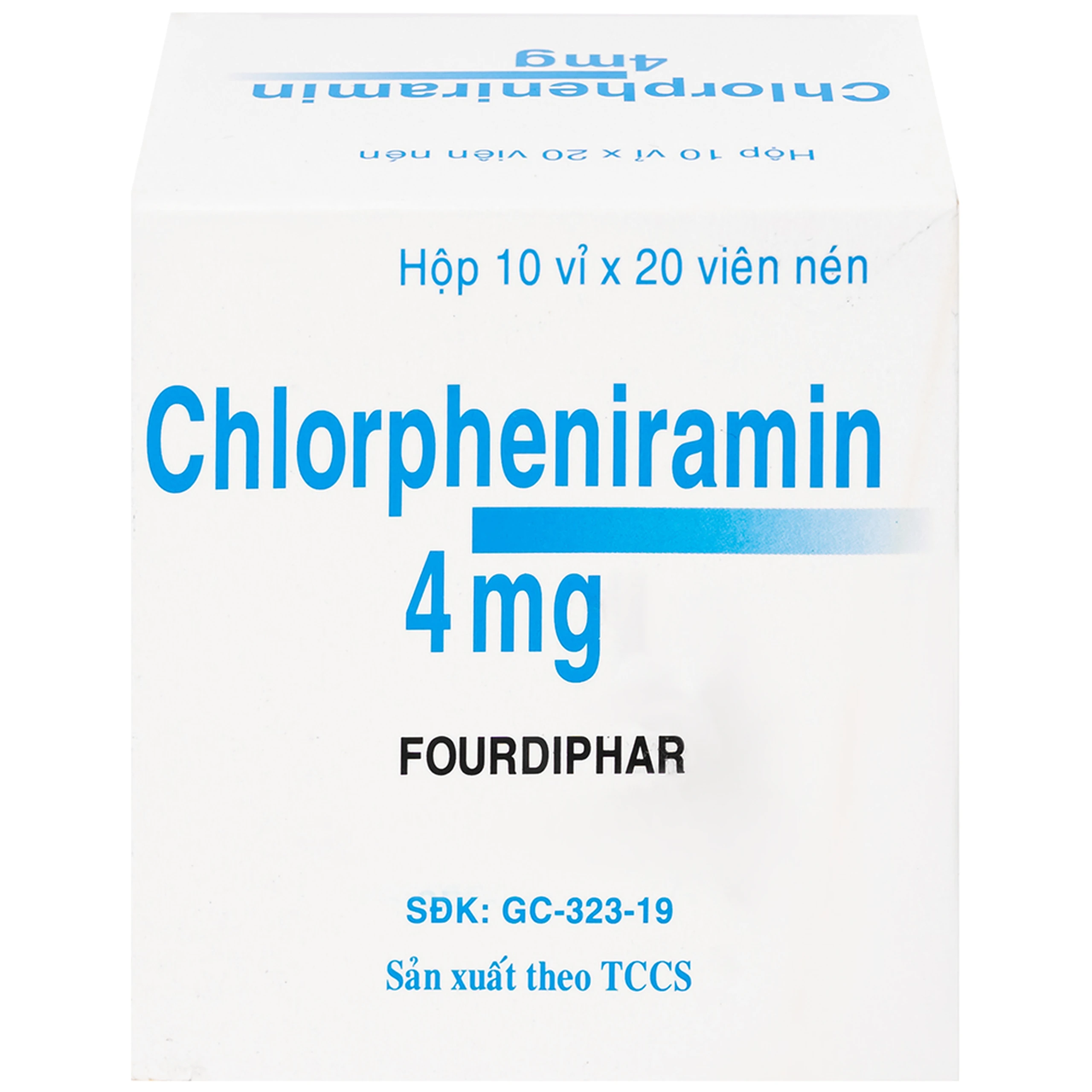 Thuốc Chlorpheniramin 4mg Fourdiphar điều trị viêm mũi dị ứng, mày đay (10 vỉ x 20 viên)