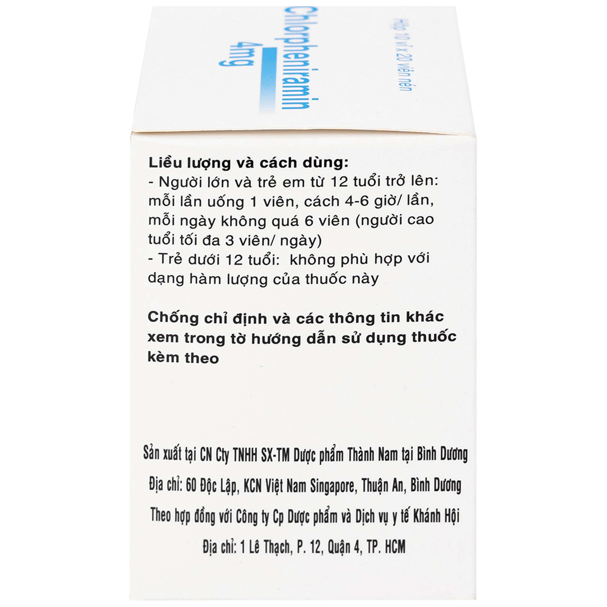 Thuốc Chlorpheniramin 4mg Fourdiphar điều trị viêm mũi dị ứng, mày đay (10 vỉ x 20 viên)