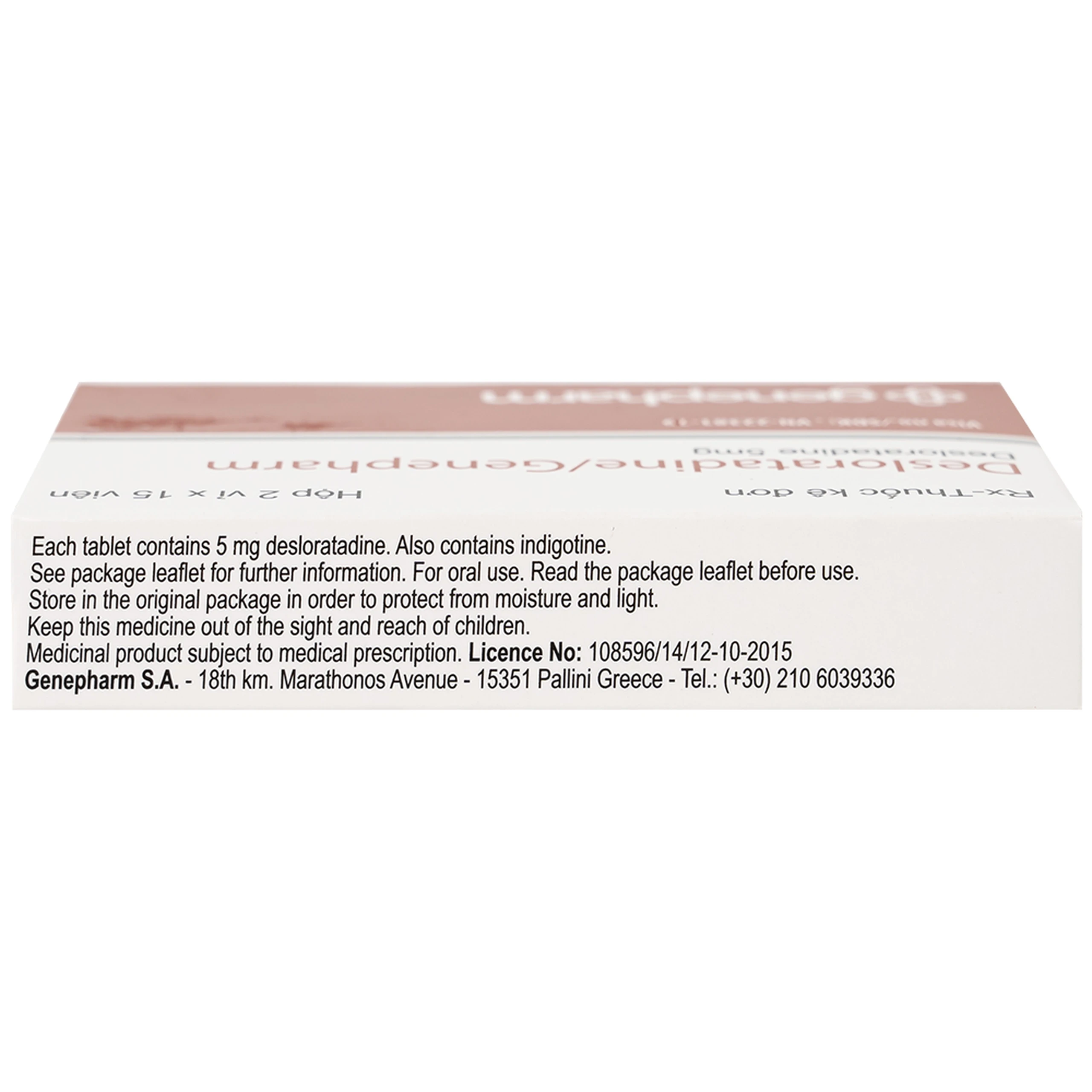 Thuốc Desloratadine 5mg Genepharm giảm các triệu chứng viêm mũi dị ứng, mày đay (2 vỉ x 15 viên)