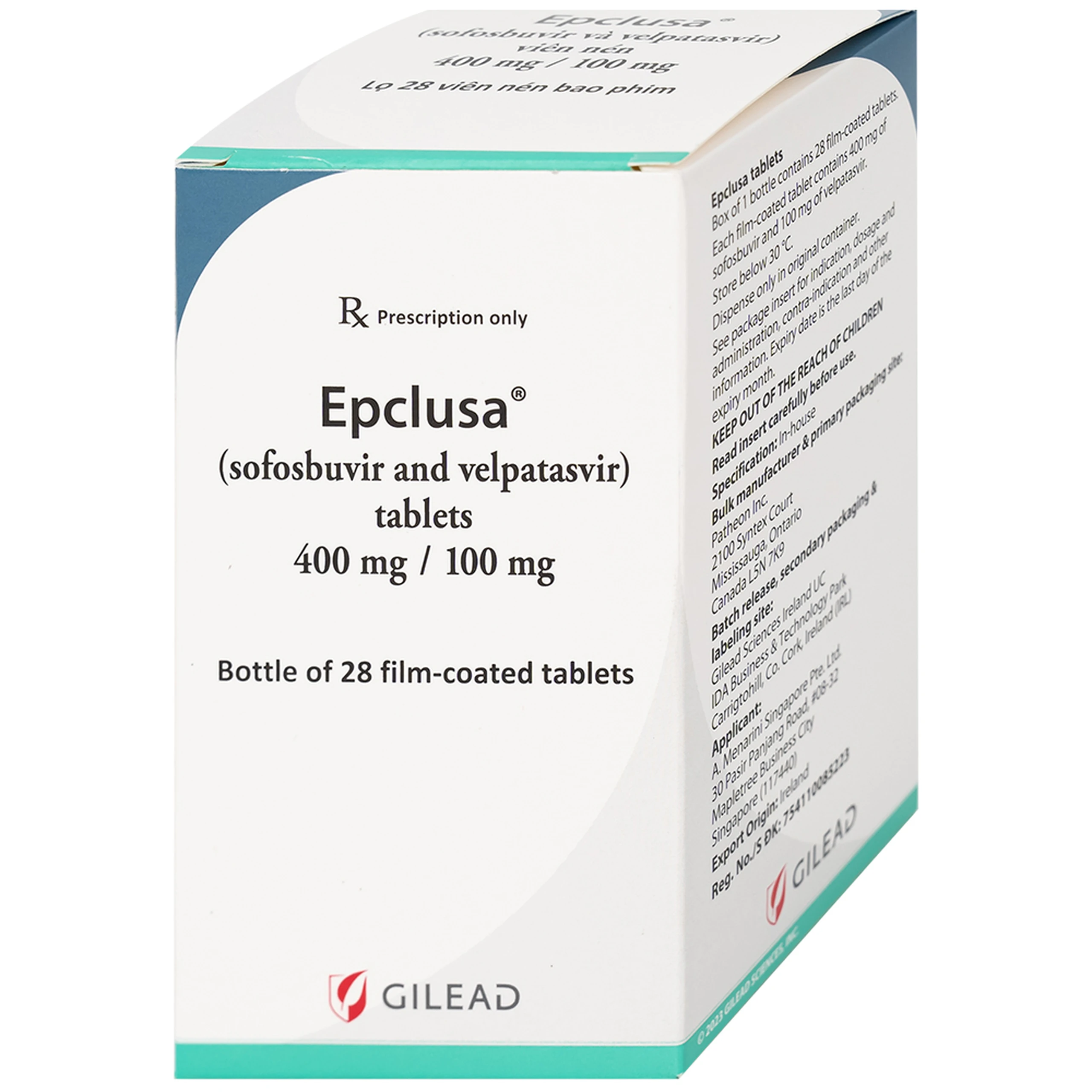 Thuốc Epclusa 400mg/100mg Gilead điều trị viêm gan C mãn tính (28 viên)
