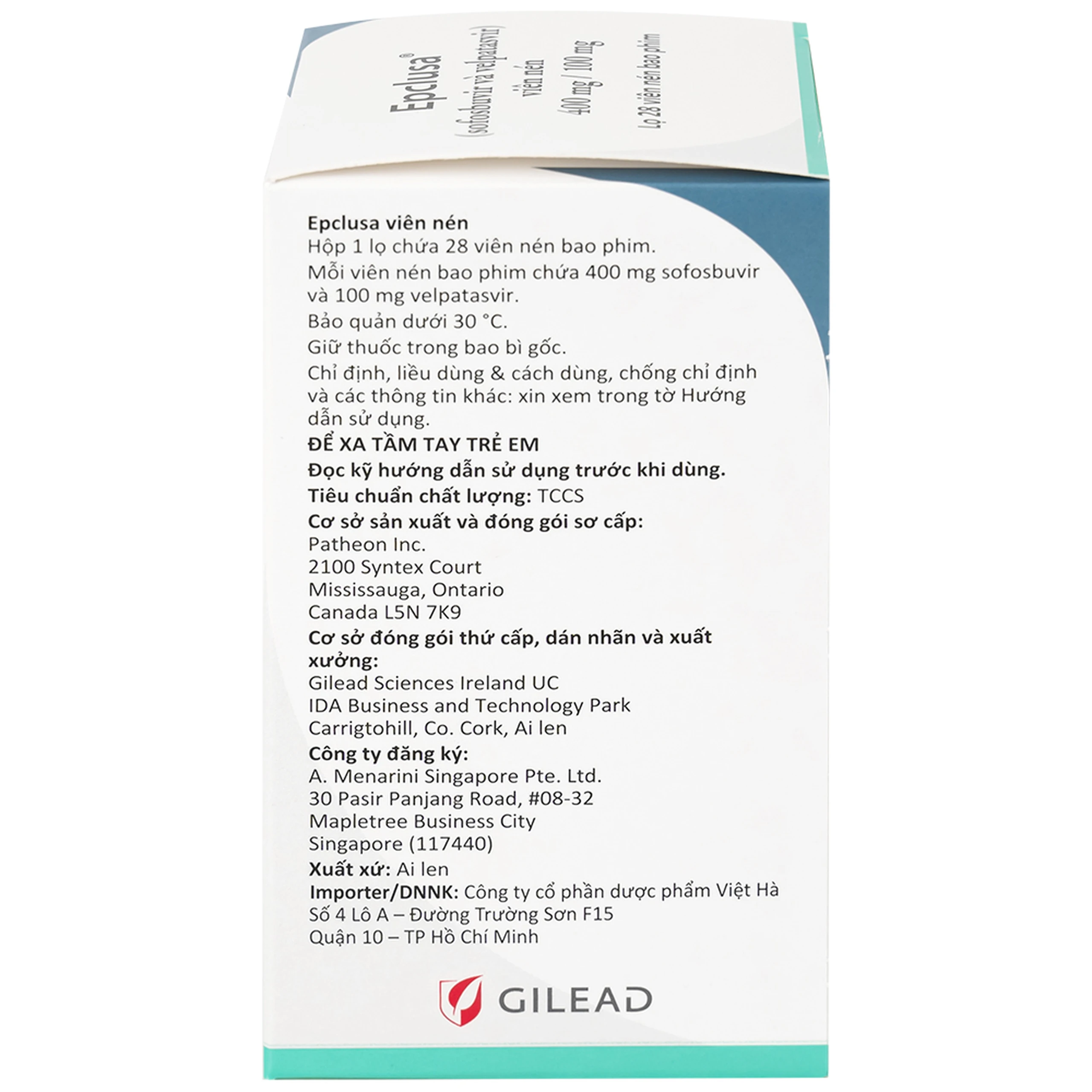 Thuốc Epclusa 400mg/100mg Gilead điều trị viêm gan C mãn tính (28 viên)