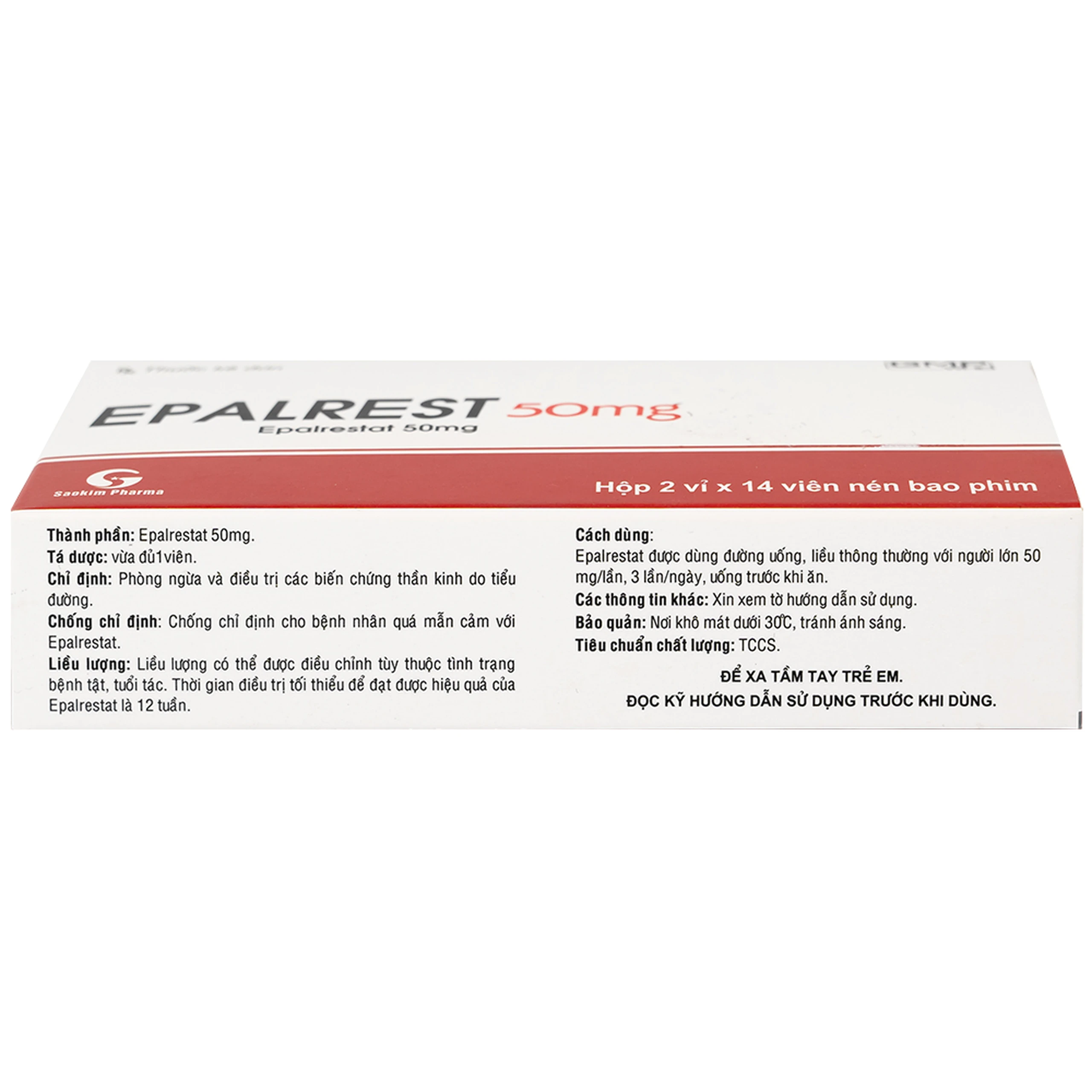 Thuốc Epalrest 50mg SaoKim Pharma phòng và điều trị biến chứng đái tháo đường (2 vỉ x 14 viên)