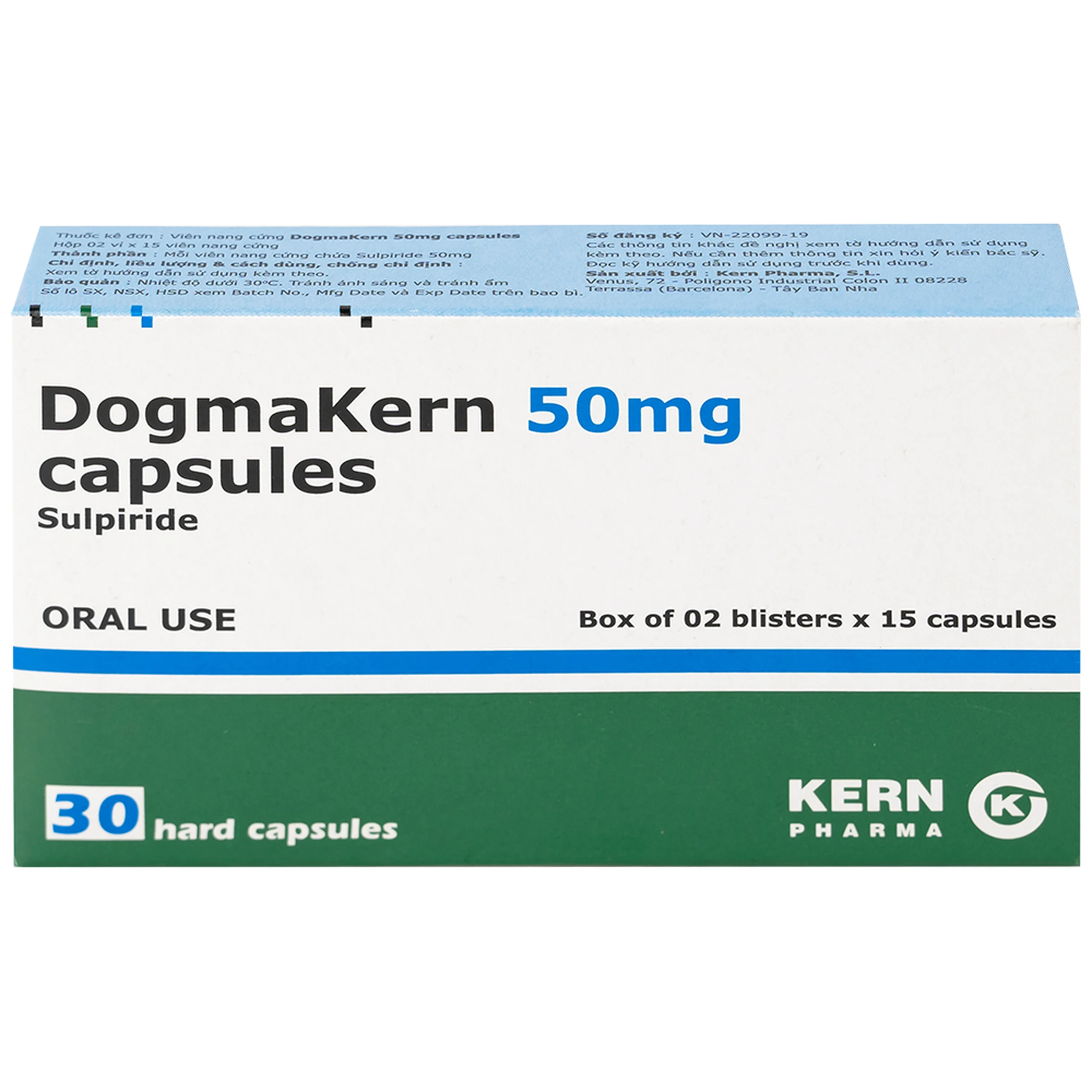 Thuốc DogmaKern 50mg capsules điều trị tâm thần phân liệt cấp và mạn tính (2 vỉ x 15 viên)