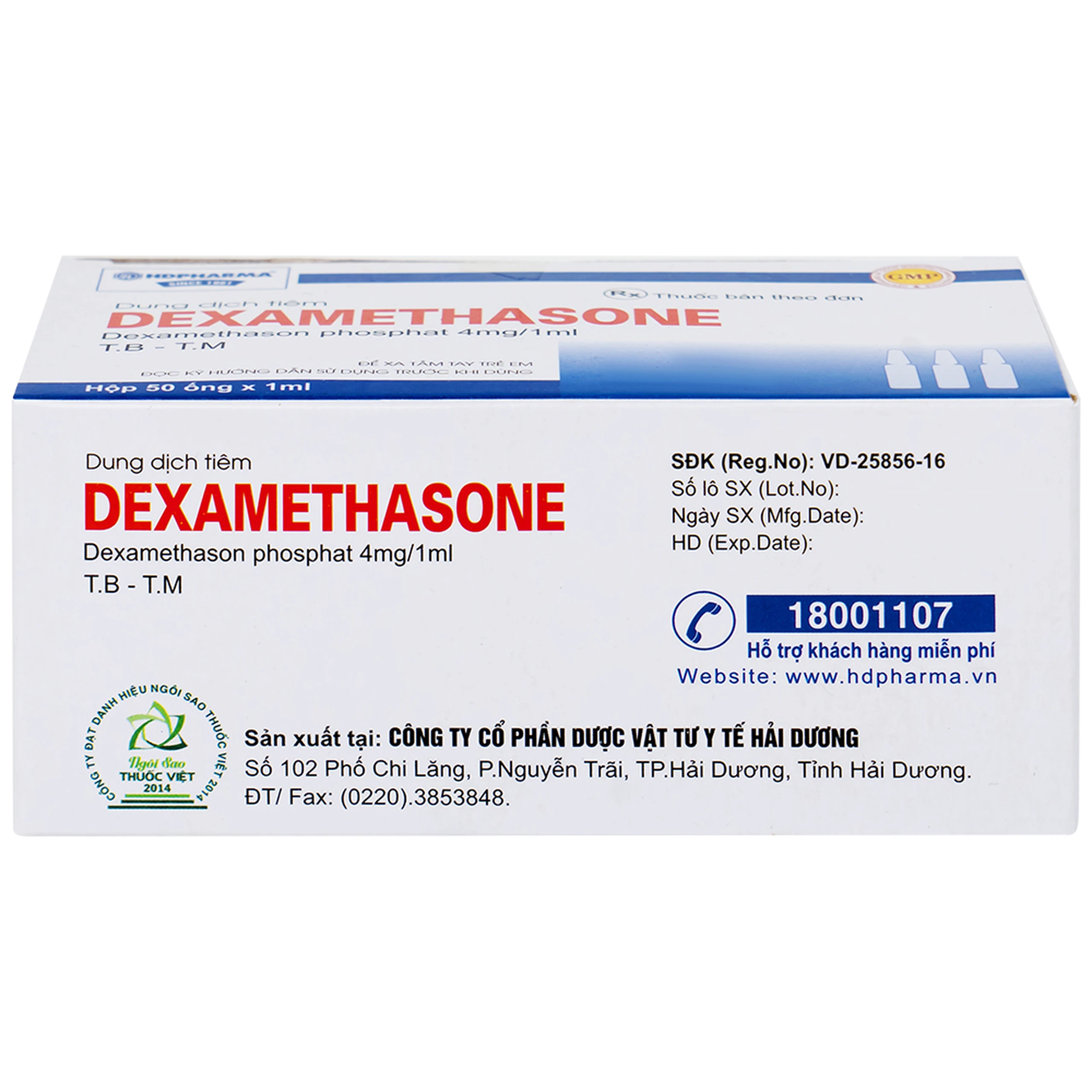 Dung dịch tiêm Dexamethasone 4mg/1ml điều trị trạng thái hen, bệnh dị ứng nặng, phản ứng sau truyền máu (50 ống)