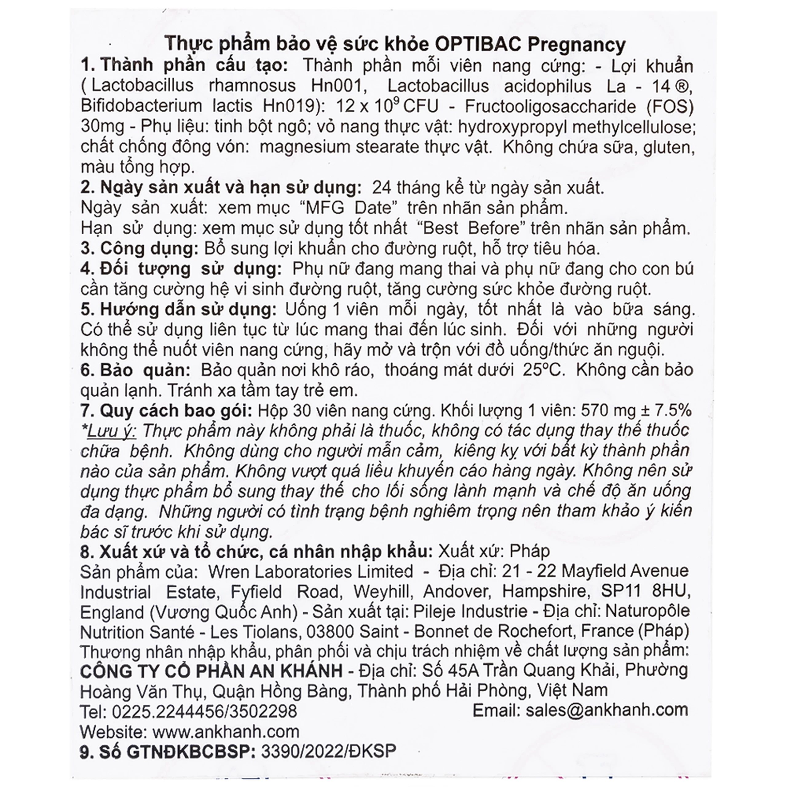 Viên hỗ trợ tiêu hóa Optibac Pregnancy (30 viên)