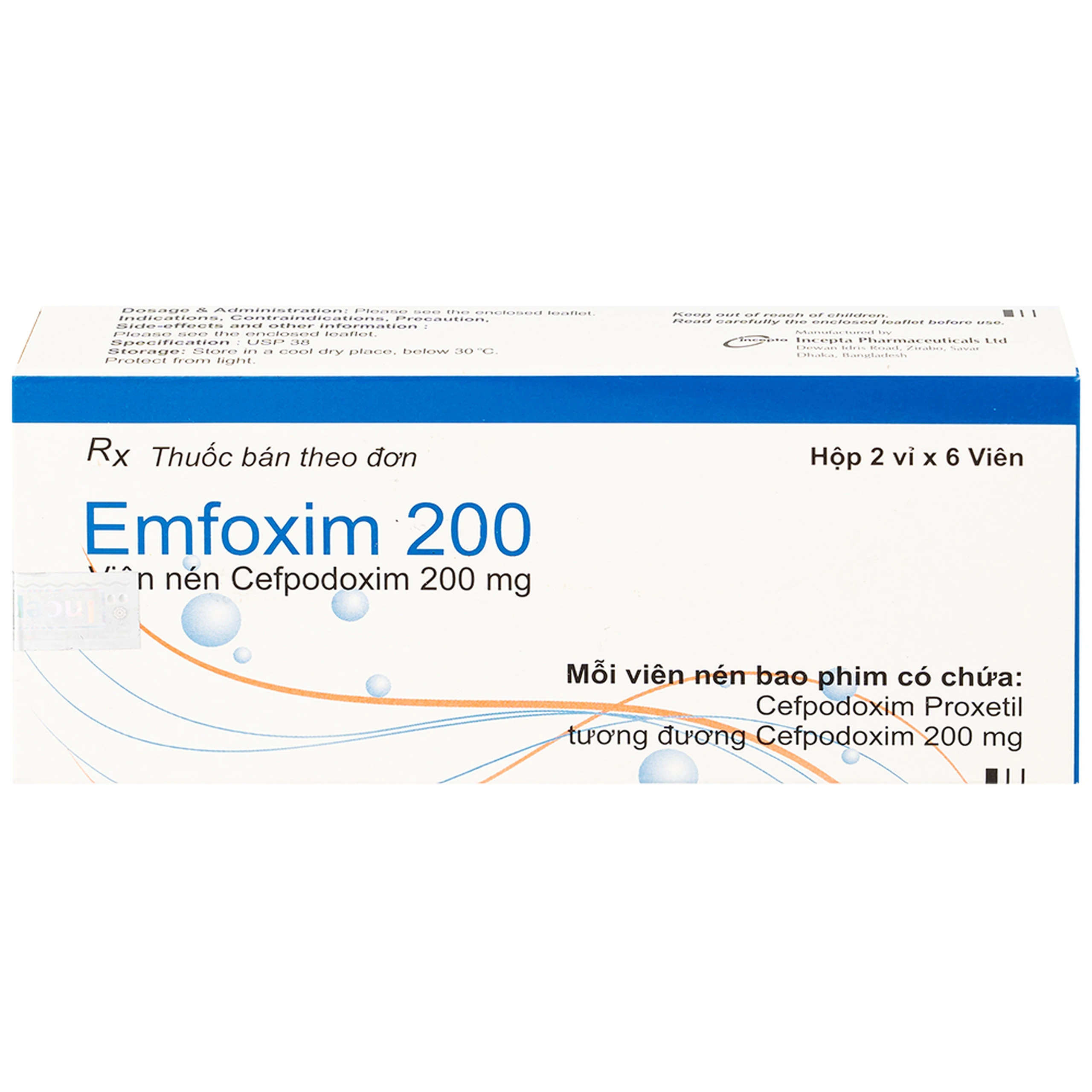 Thuốc Emfoxim 200Mg Incepta điều trị các trường hợp nhiễm khuẩn từ nhẹ đến trung bình (2 vỉ x 6 viên)