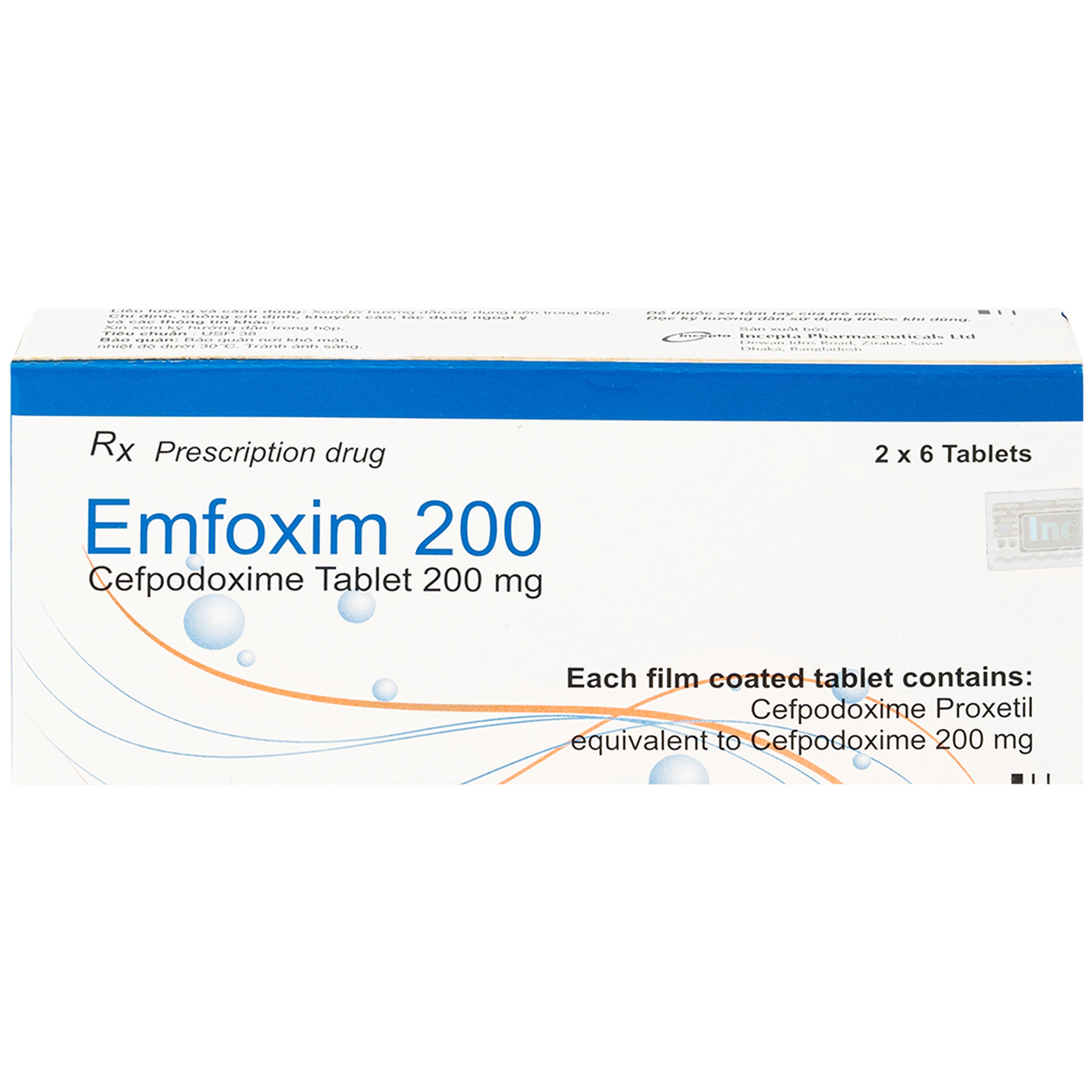 Thuốc Emfoxim 200Mg Incepta điều trị các trường hợp nhiễm khuẩn từ nhẹ đến trung bình (2 vỉ x 6 viên)