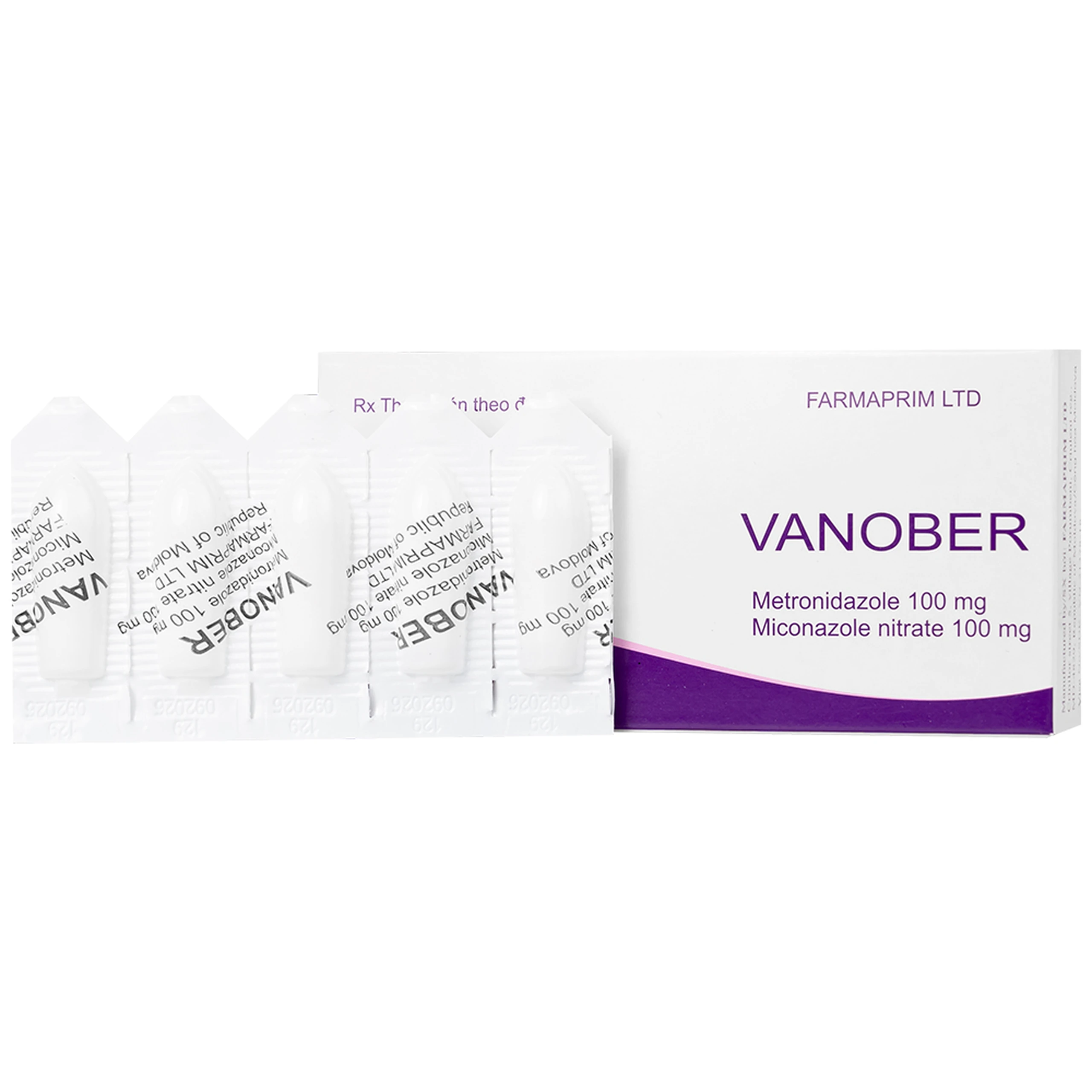 Viên đặt âm đạo Vanober Farmaprim điều trị viêm âm đạo khí hư, ngứa rát (2 vỉ x 5 viên)