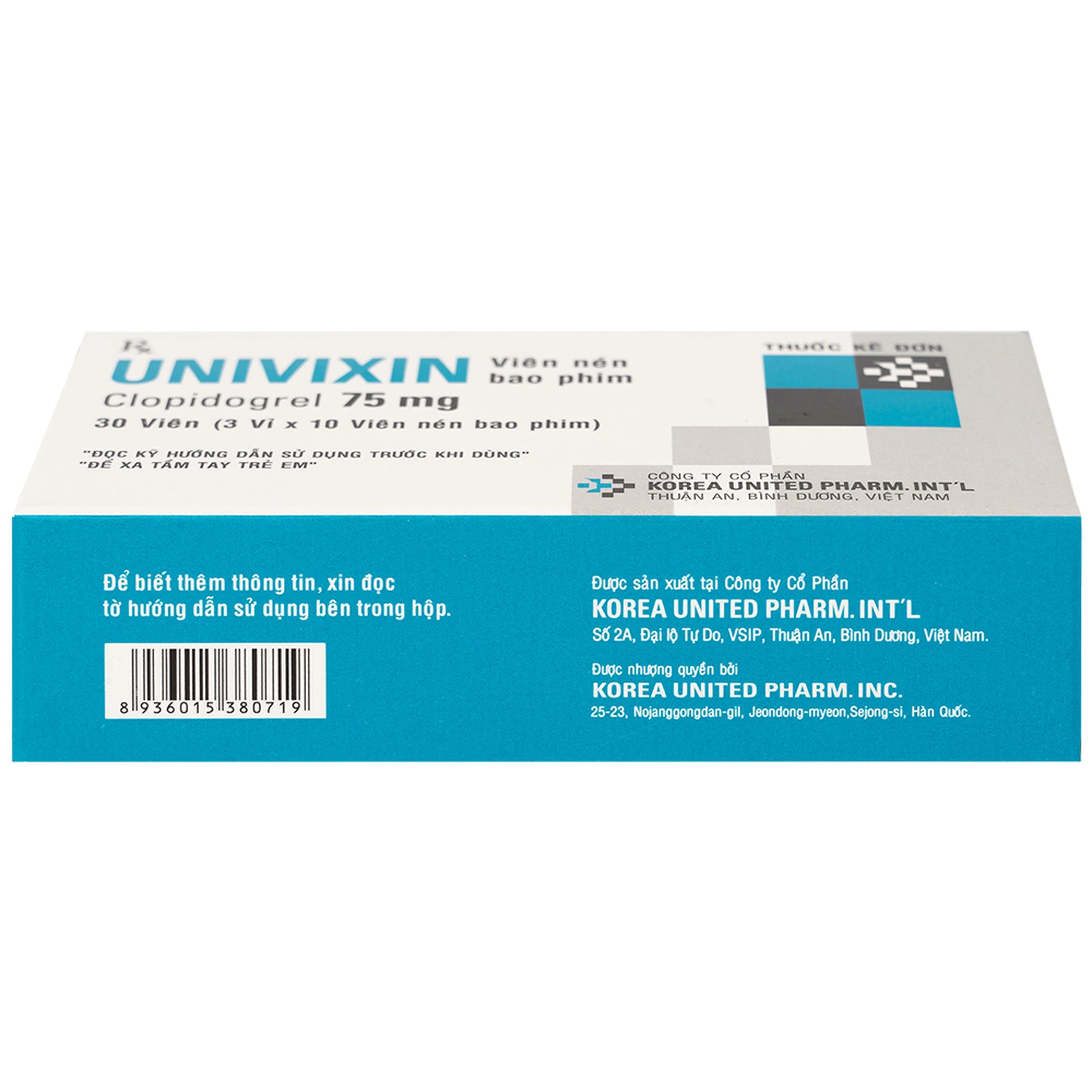 Thuốc Univixin Clopidogrel 75mg Korea United giảm các biến cố do xơ vữa động mạch (3 vỉ x 10 viên)