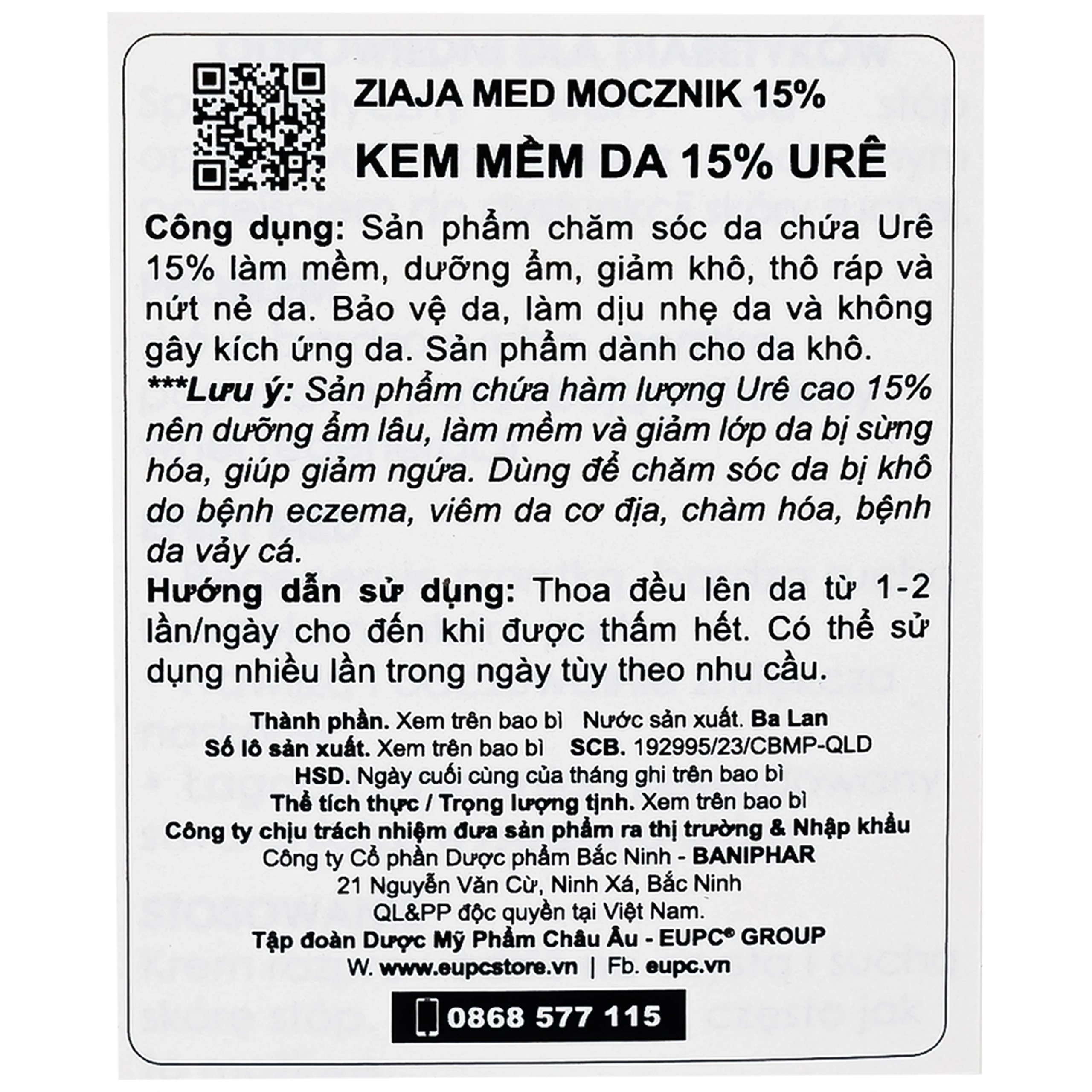 Kem dưỡng ẩm Ziaja Med 15% Urê mềm da, giảm khô (100ml)